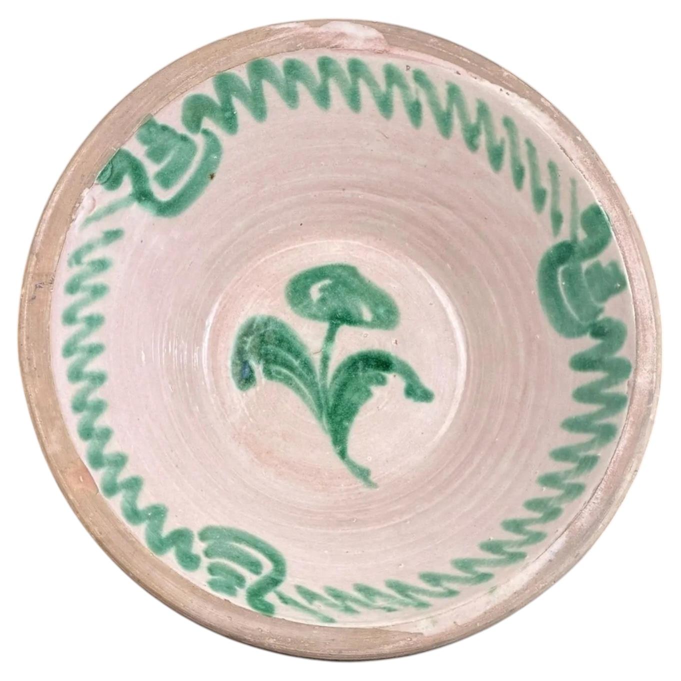 19th Century, Fajalauza Lebrillo, Granada Green Majolica Bowl, 13.5in