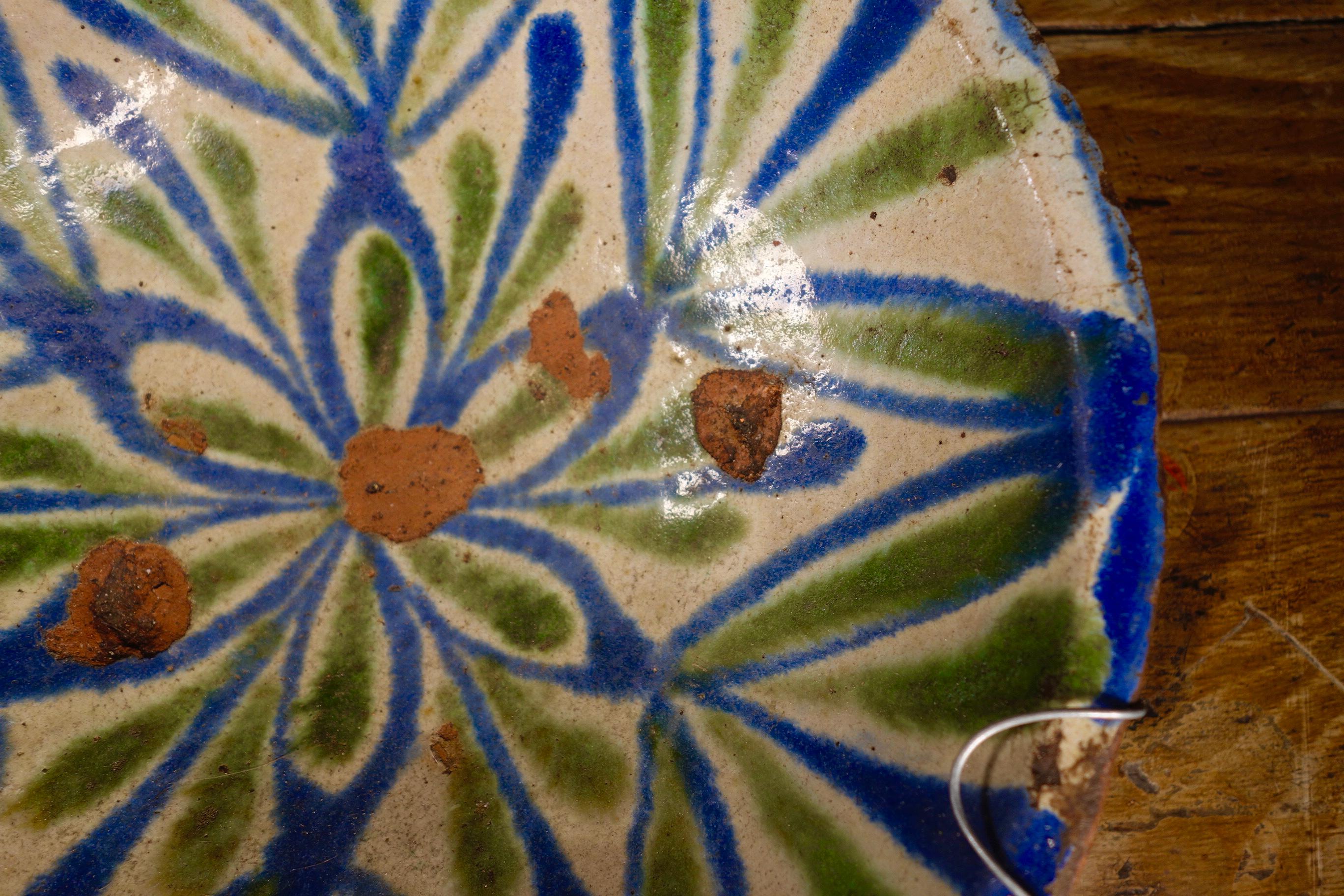 19th Century Fajalauza Spanish Ceramic Bowl Green and Blue In Fair Condition In Basingstoke, Hampshire