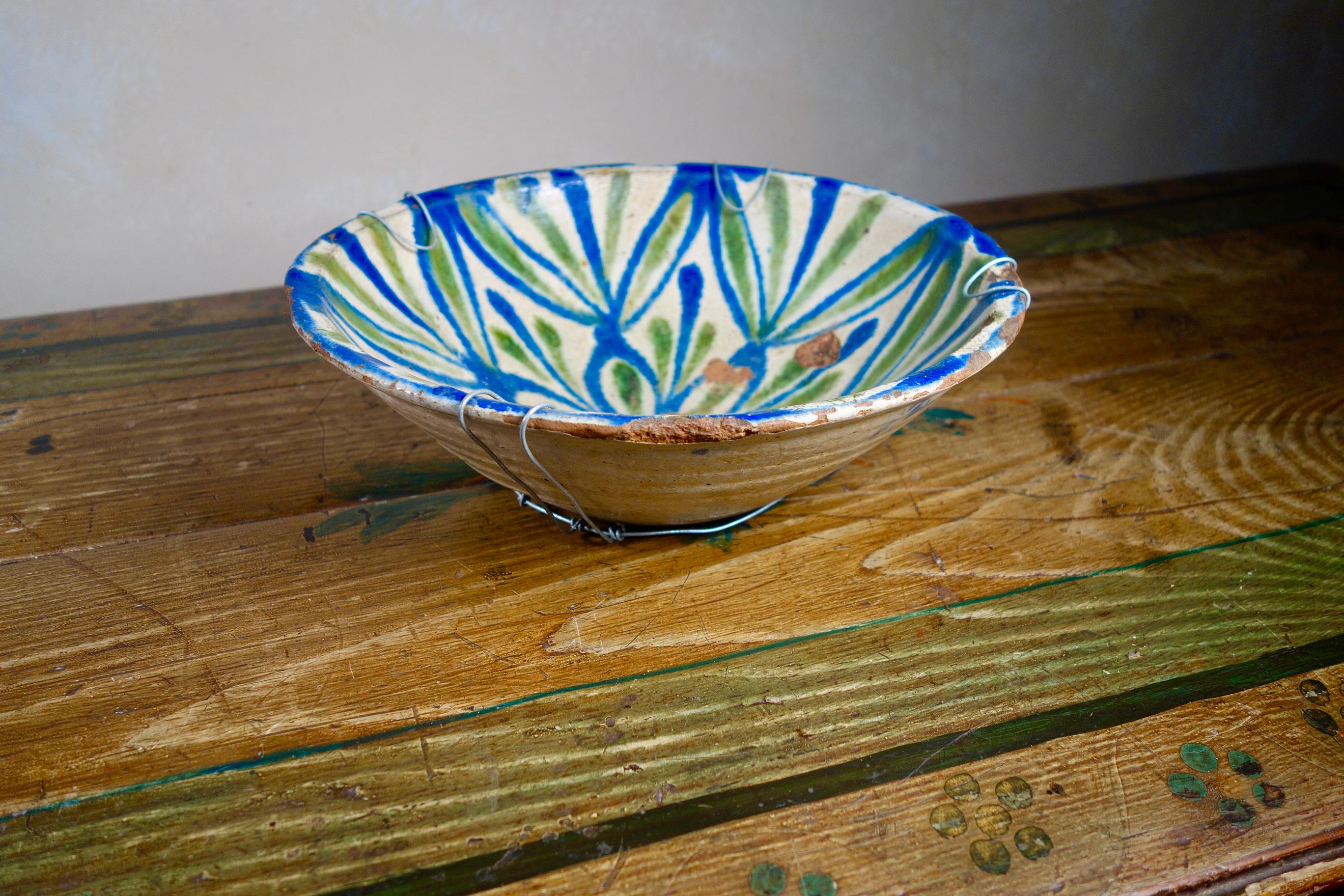 19th Century Fajalauza Spanish Ceramic Bowl Green and Blue 1