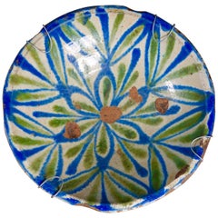 19th Century Fajalauza Spanish Ceramic Bowl Green and Blue