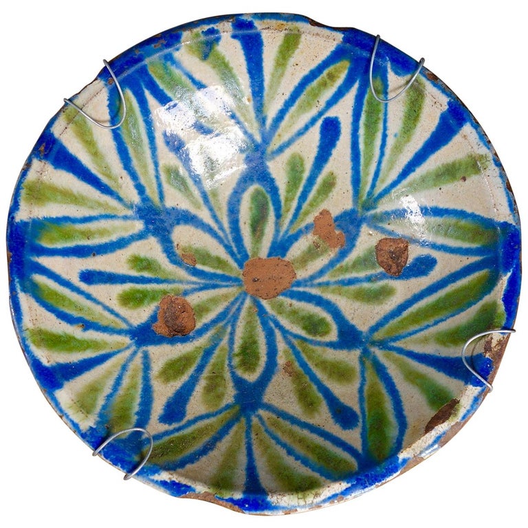 19th Century Fajalauza Spanish Ceramic Bowl Green and Blue at 1stDibs