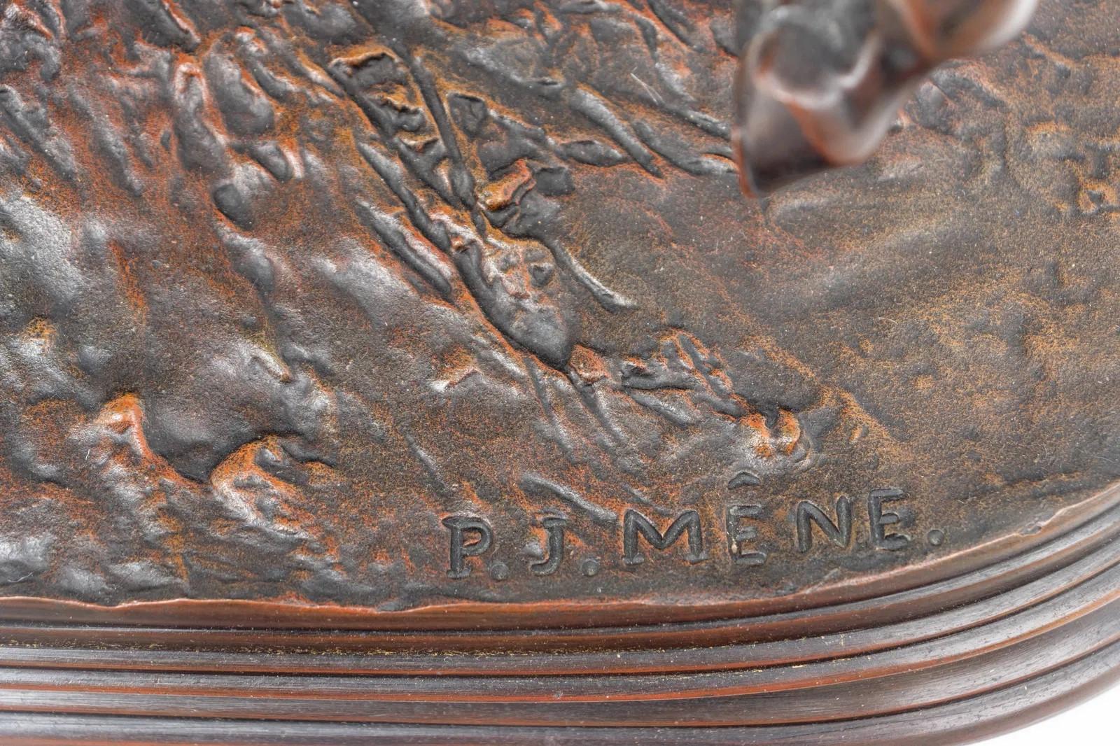 Patinated 19th Century Falconer on Horseback Bronze Sculpture After Pierre Jules Mene For Sale
