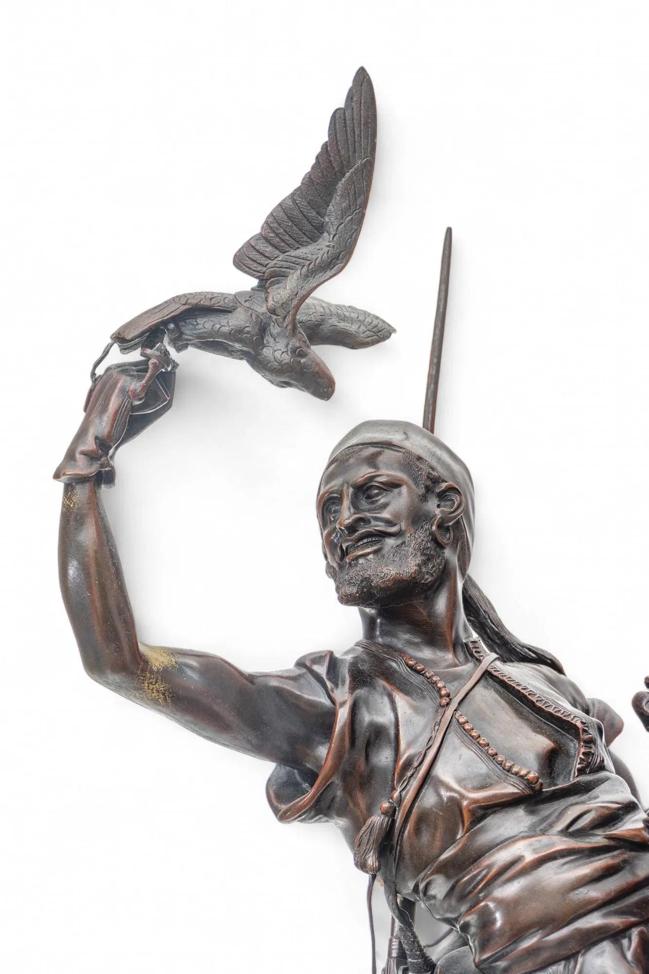 19th Century Falconer on Horseback Bronze Sculpture After Pierre Jules Mene In Good Condition For Sale In New York, NY