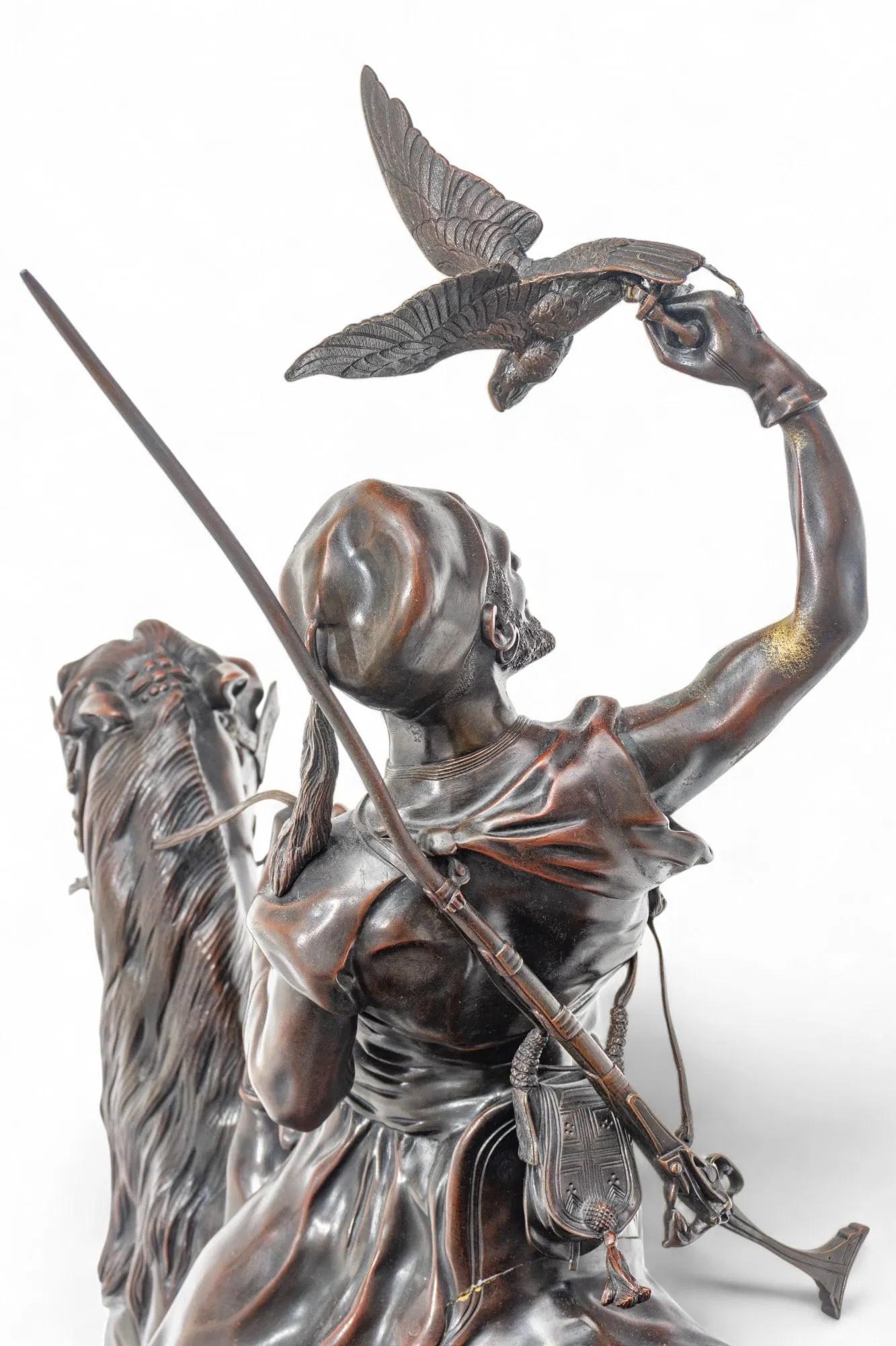 19th Century Falconer on Horseback Bronze Sculpture After Pierre Jules Mene For Sale 3