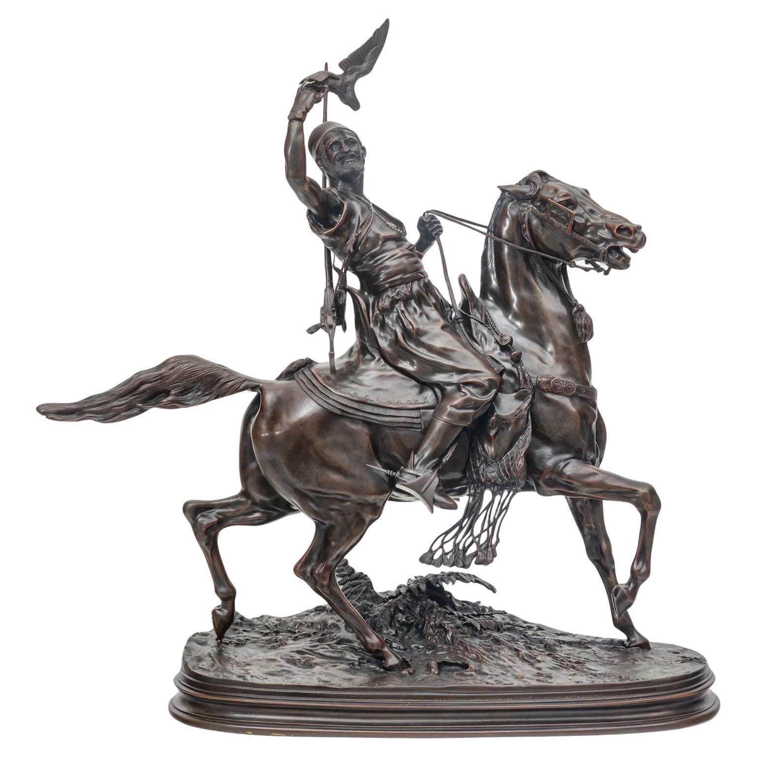 19th Century Falconer on Horseback Bronze Sculpture After Pierre Jules Mene For Sale