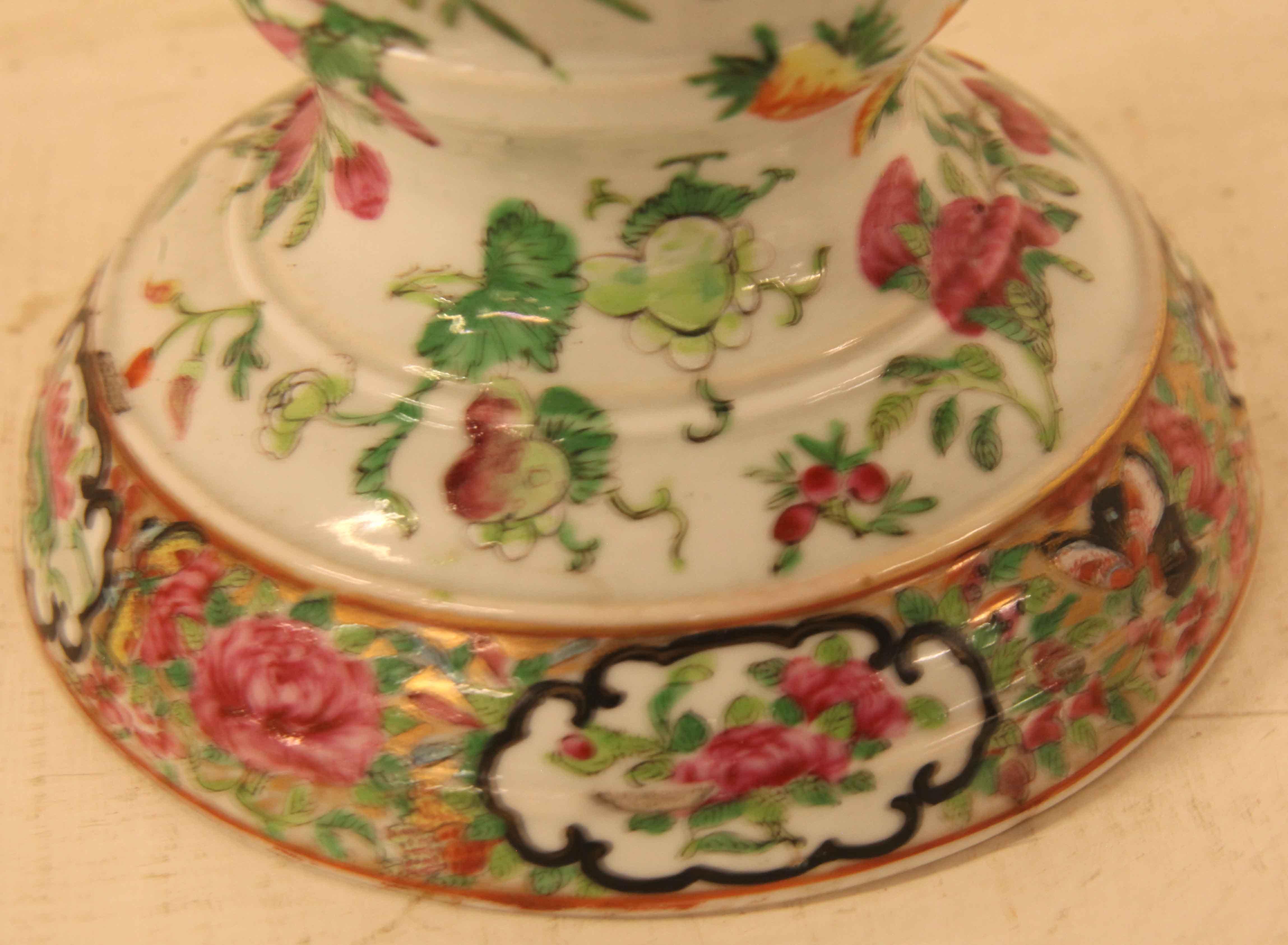 Porcelain 19th Century Famile Rose Footed Vase For Sale