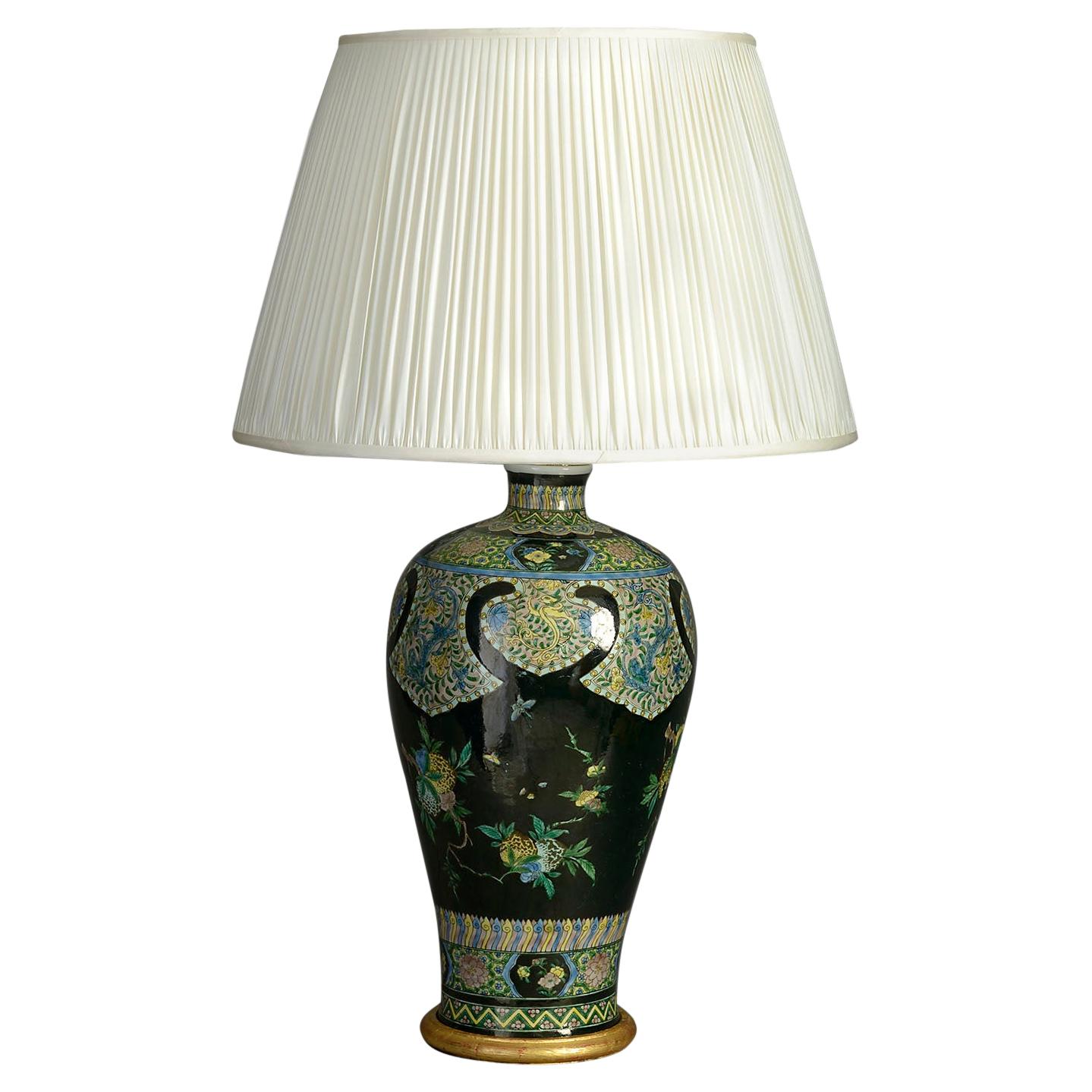 19th Century Famille Noire Porcelain Vase Lamp