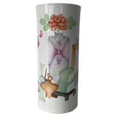 Vaso a pennello o cappelliera Famille Rose del XIX secolo