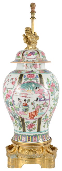 19th Century Famille Rose Style Samson Porcelain Vase / Lamp