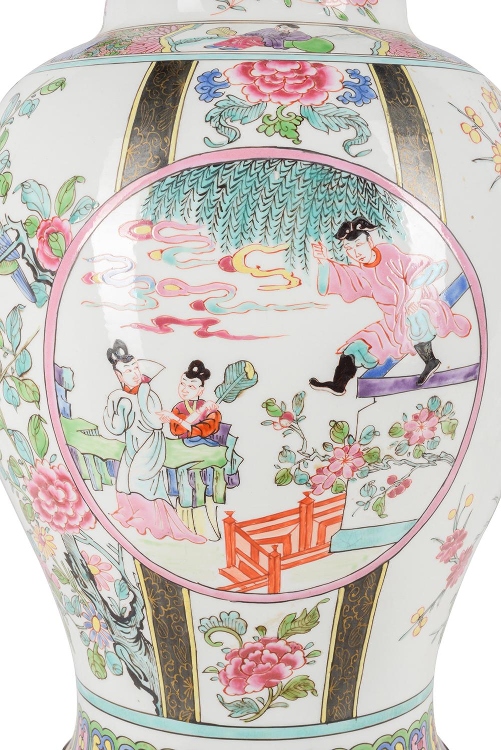 19th Century Famille Rose Style Samson Porcelain Vase / Lamp For Sale 3