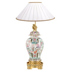 Antique 19th Century Famille Rose Style Samson Porcelain Vase / Lamp