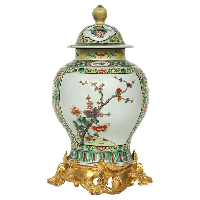 19th Century Famille Verte Blue Ground Porcelain Vase For Sale at 1stDibs