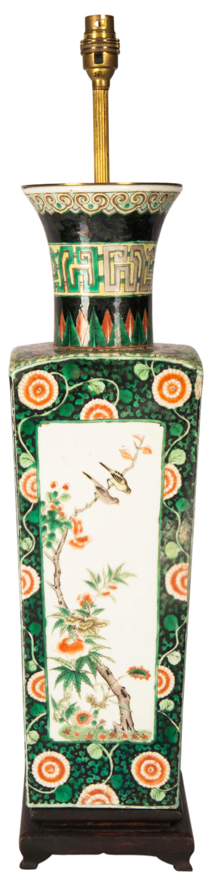 19th Century Famille Verte Chinese Vase or Lamp In Good Condition For Sale In Brighton, Sussex
