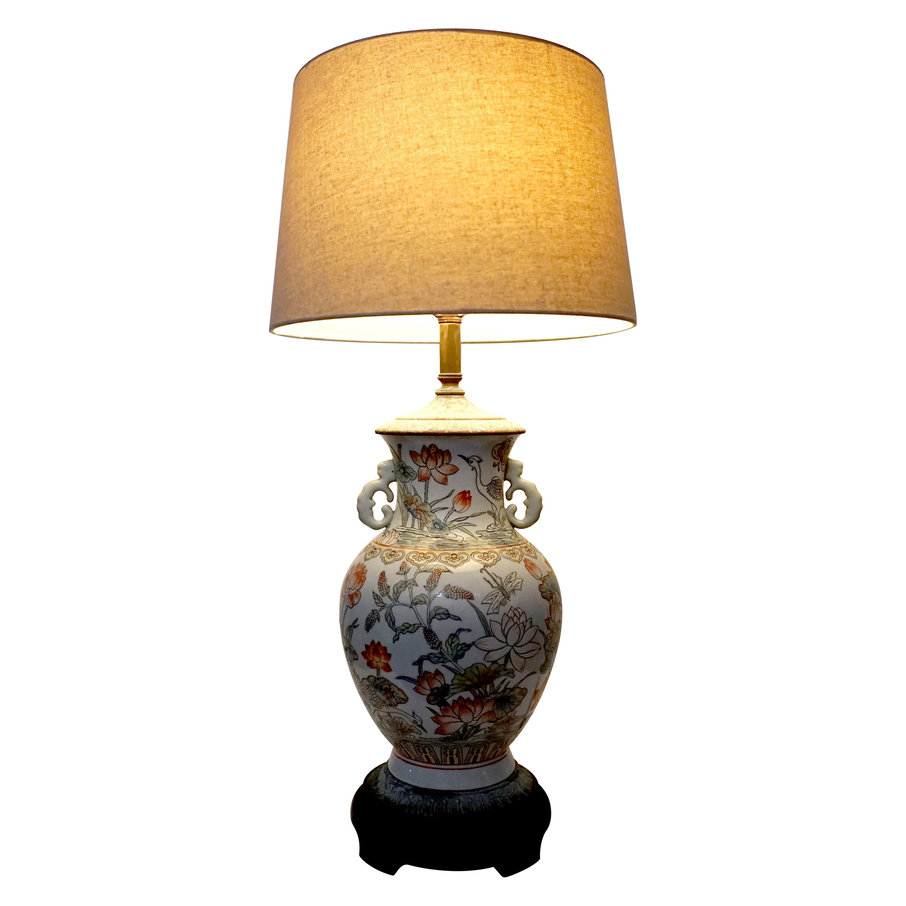 19th Century Famille Verte Vase Lamp Conversion on White Ground Large, Unusual