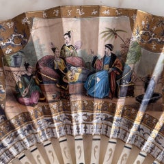 19th-Century Fan with Original Box, Chinoiserie Decoration