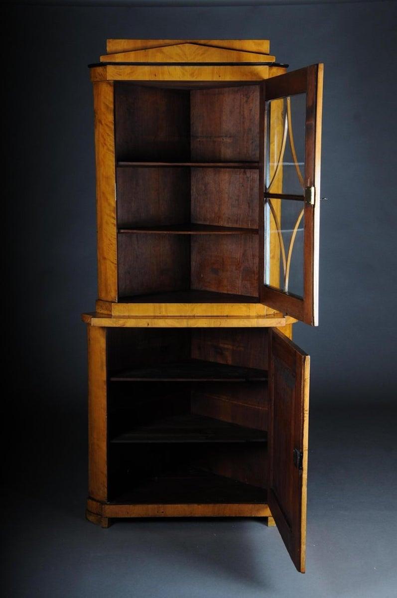 Fancy Biedermeier-Eckschrank aus dem 19. Jahrhundert, Vitrine, Birke 1