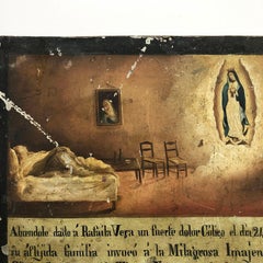19th Century Fantastic Original Mexican Retablo "Exvotos" Oil on Tin
