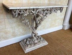 19th Century Fantasy Furniture Carved Arboreal Console Table with Carrara Top