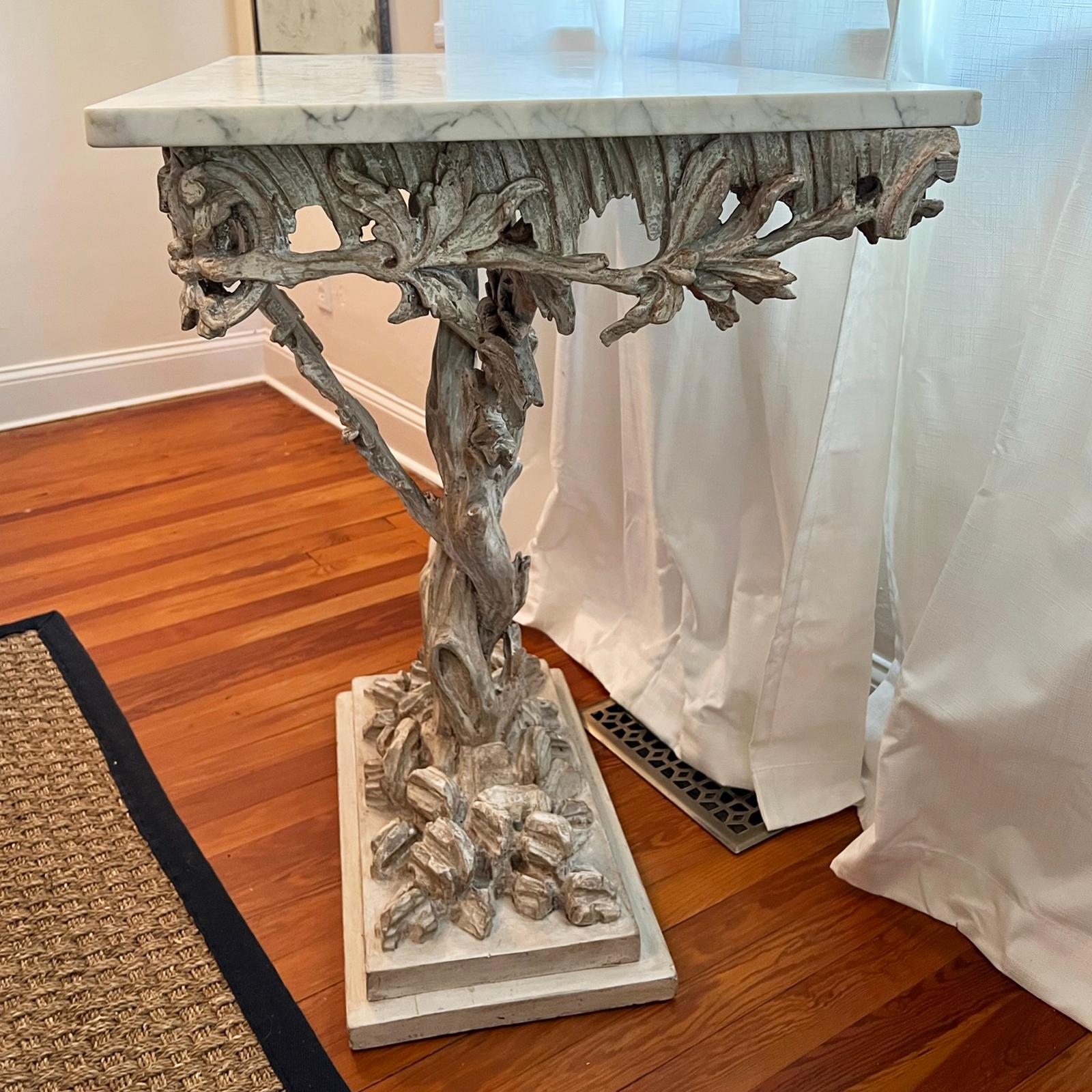 19th Century Fantasy Furniture Carved Arboreal Console Table with Carrara Top For Sale 2