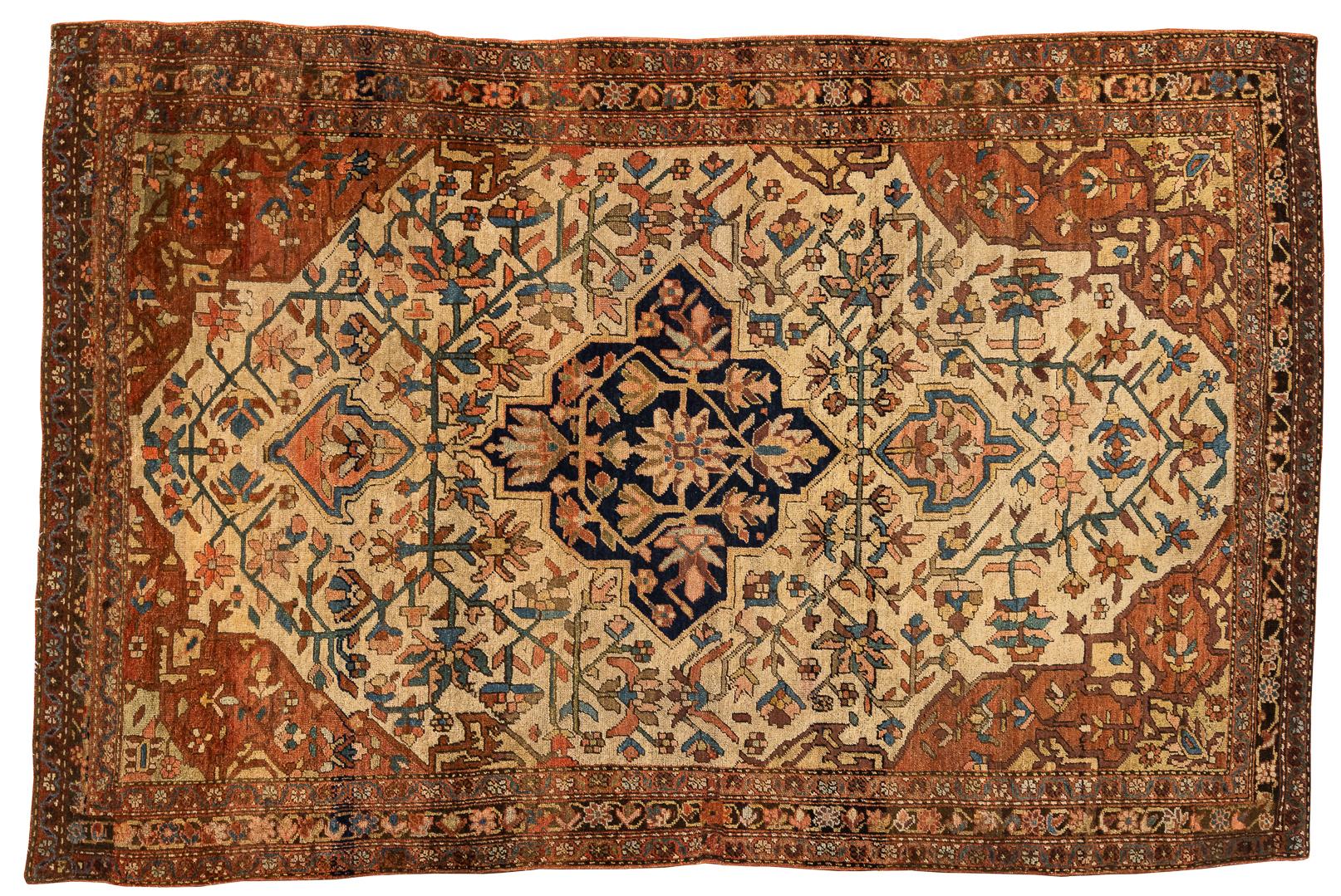 Farahan Sarouk-Teppich aus Elfenbein, Indigo und rostfarbener Wolle aus dem 19. (19. Jahrhundert) im Angebot