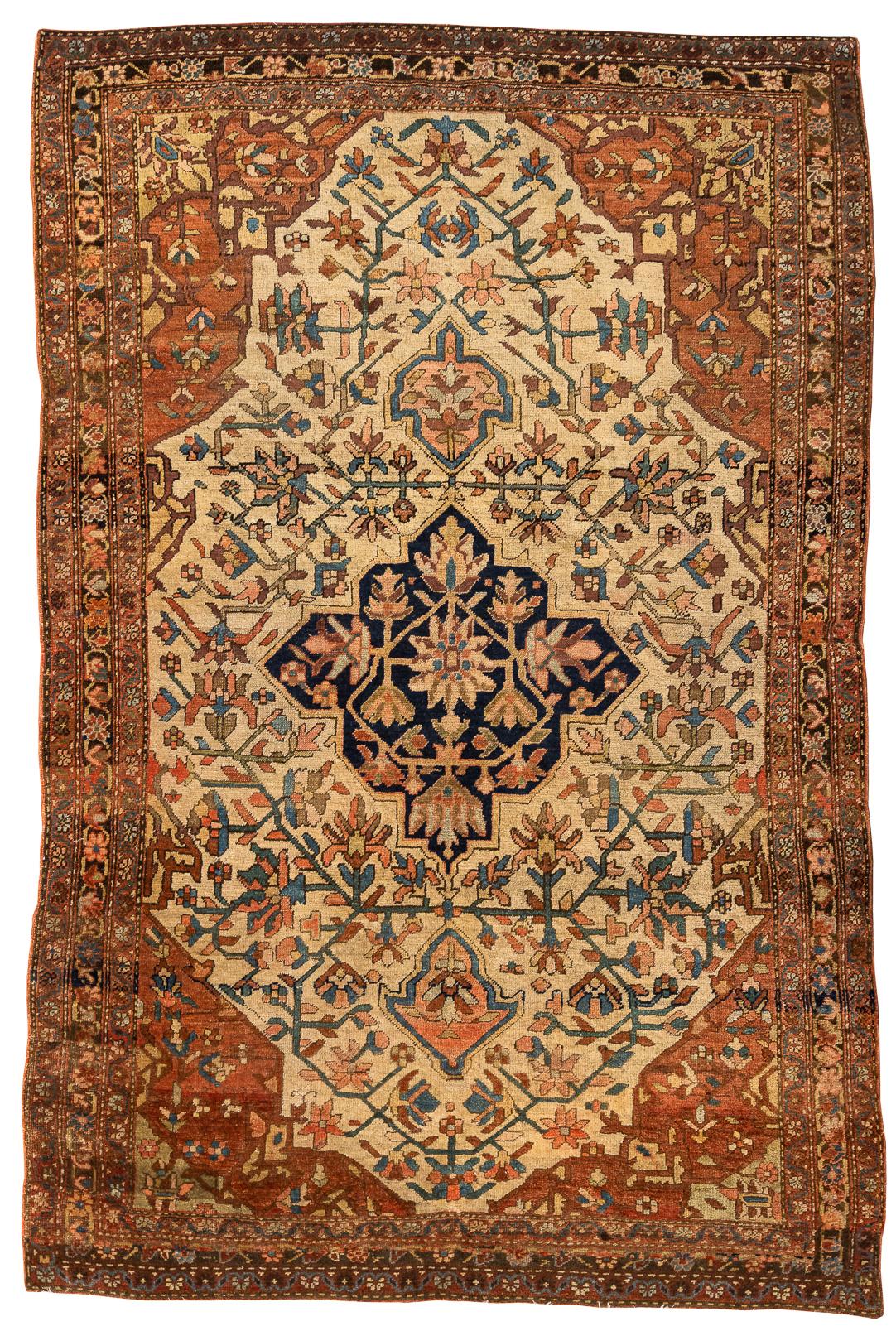 Farahan Sarouk-Teppich aus Elfenbein, Indigo und rostfarbener Wolle aus dem 19. im Angebot 1