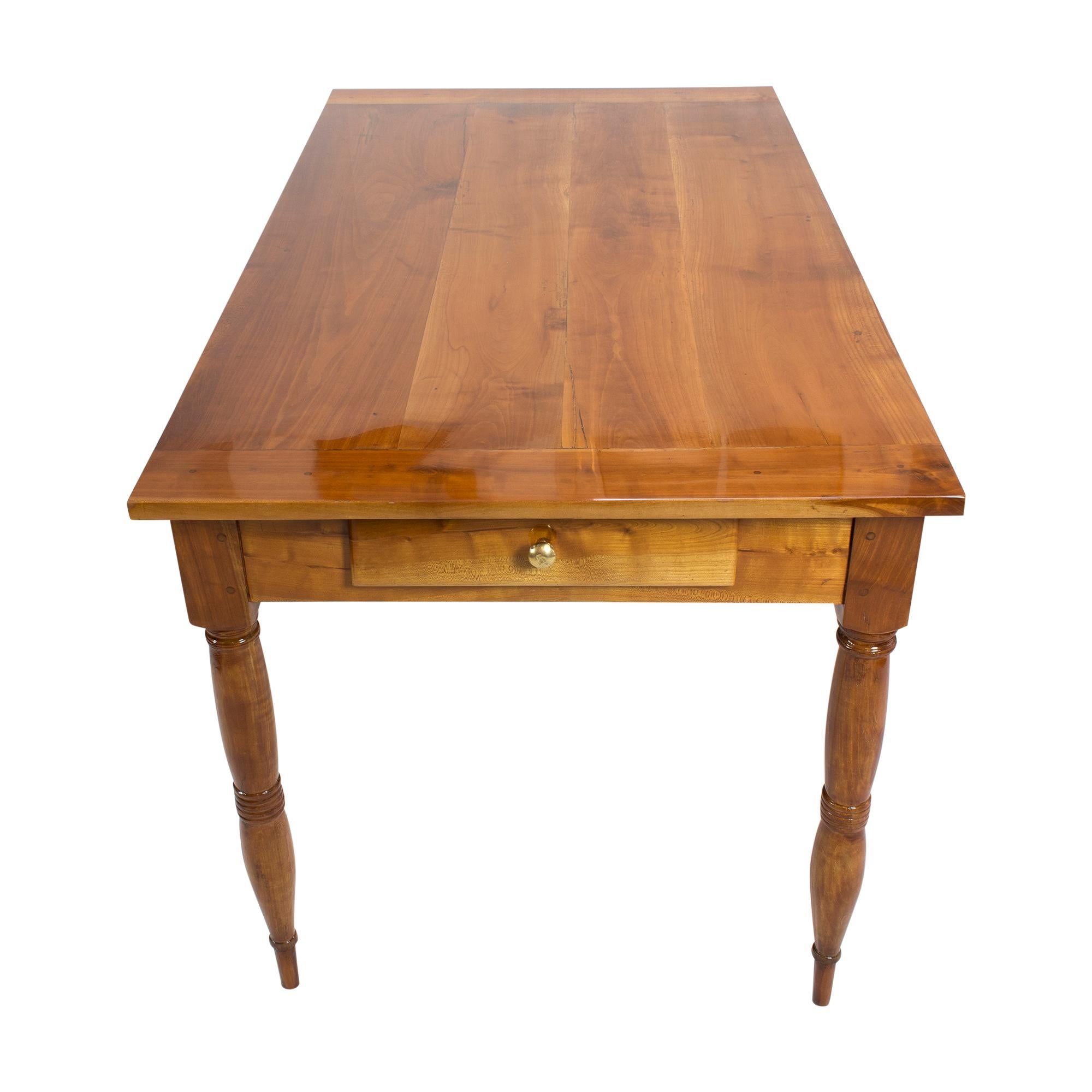 Polished 19th Century Farmhouse Biedermeier Solid Cherrywood Table