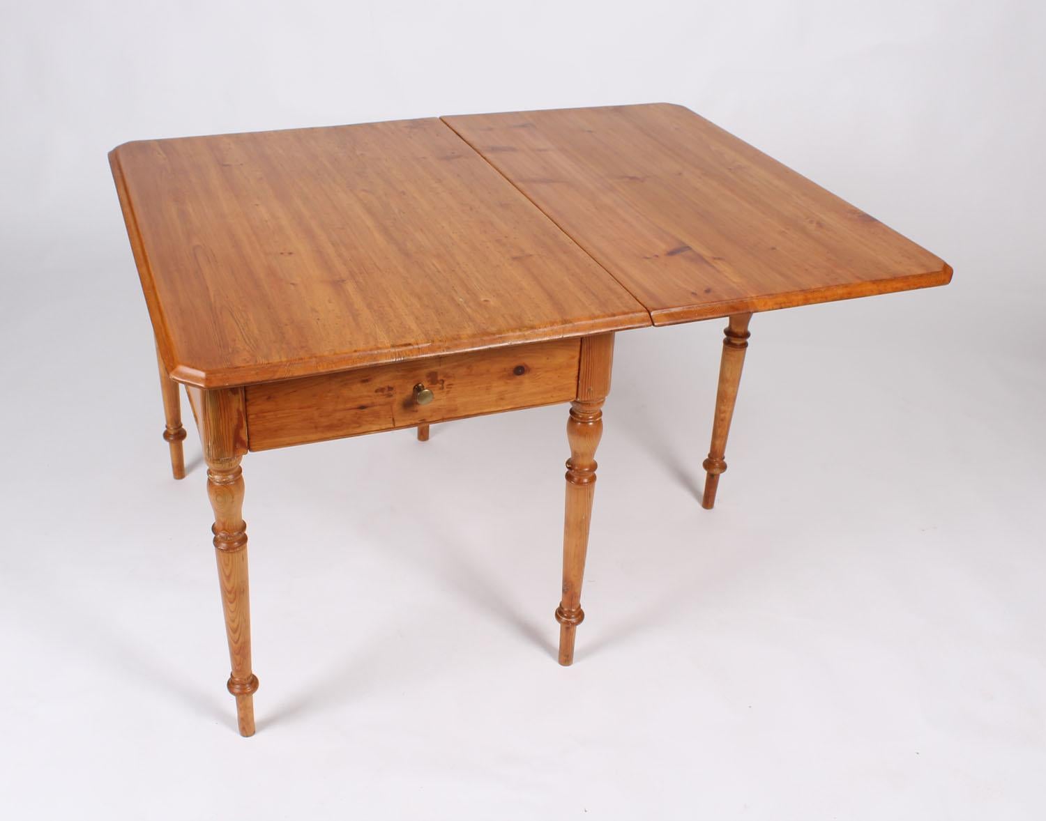 Swedish 19th Century Farmhouse Dining or Kitchen Table, Drop-Leaf, Sweden, Pine