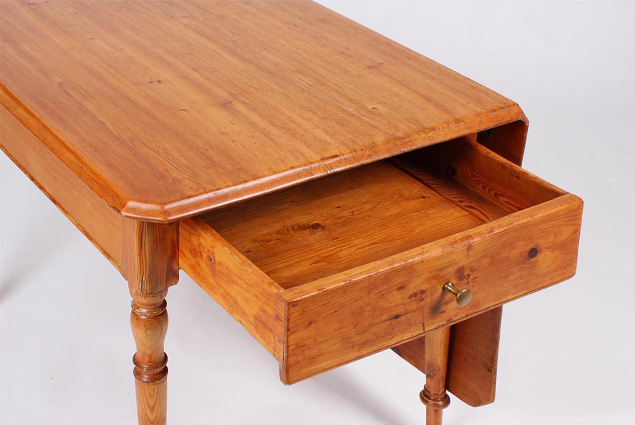 19th Century Farmhouse Dining or Kitchen Table, Drop-Leaf, Sweden, Pine 2