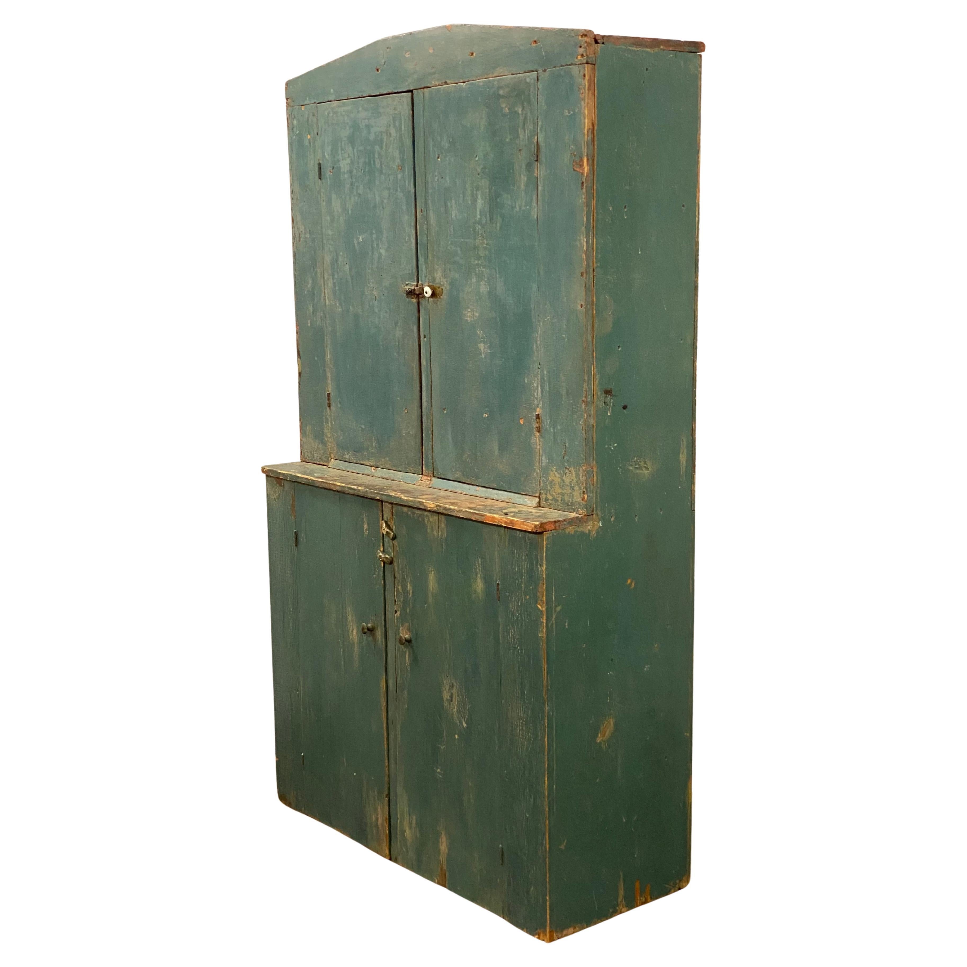 19th Century Farmhouse Step Back Cupboard For Sale