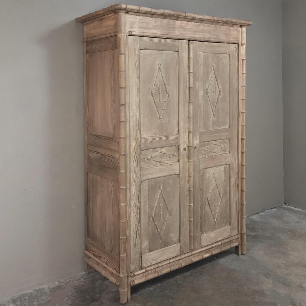 Hand-Crafted 19th Century Faux Bamboo Armoire