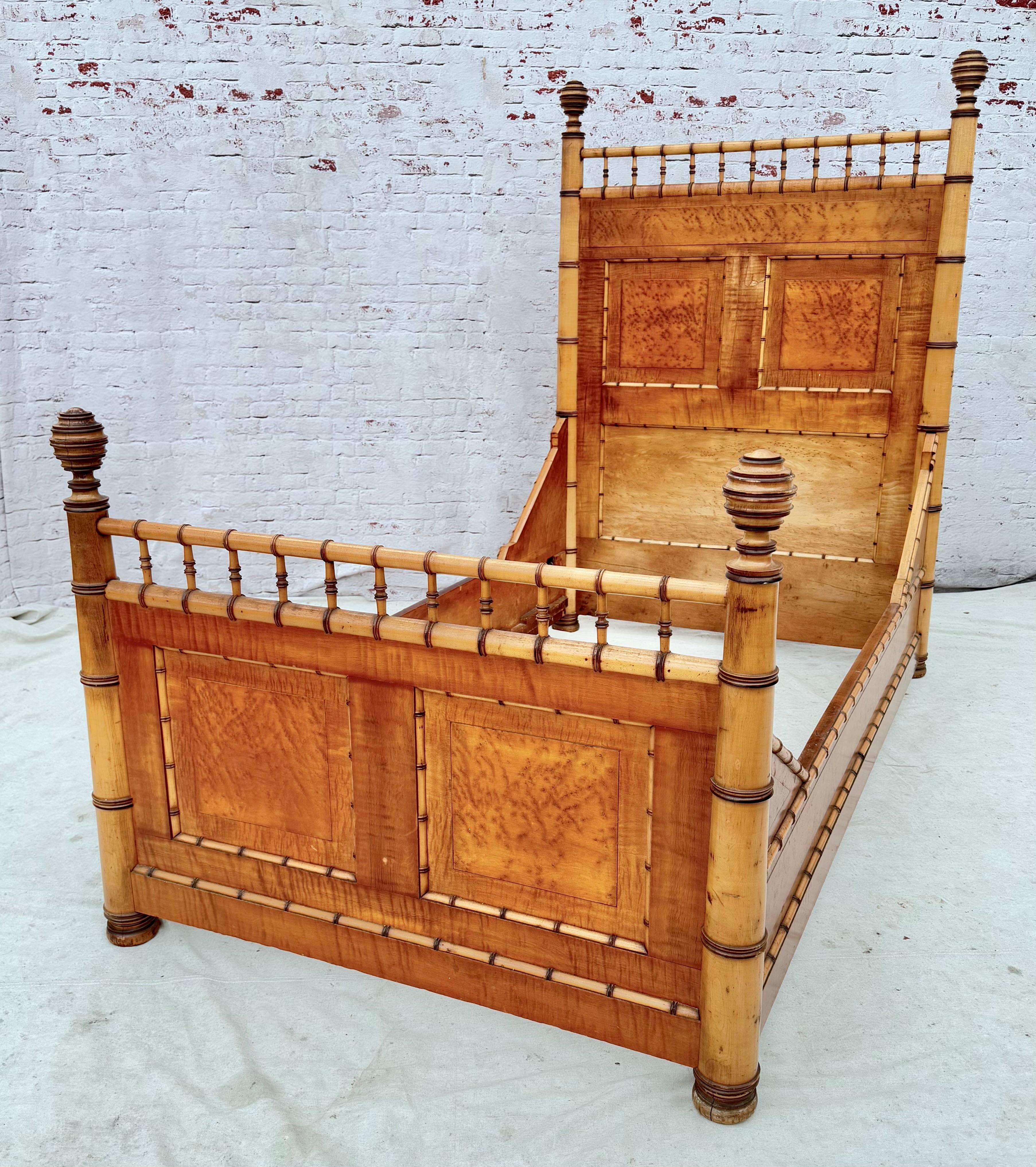 Birdseye Maple 19th Century Faux Bamboo Bed For Sale