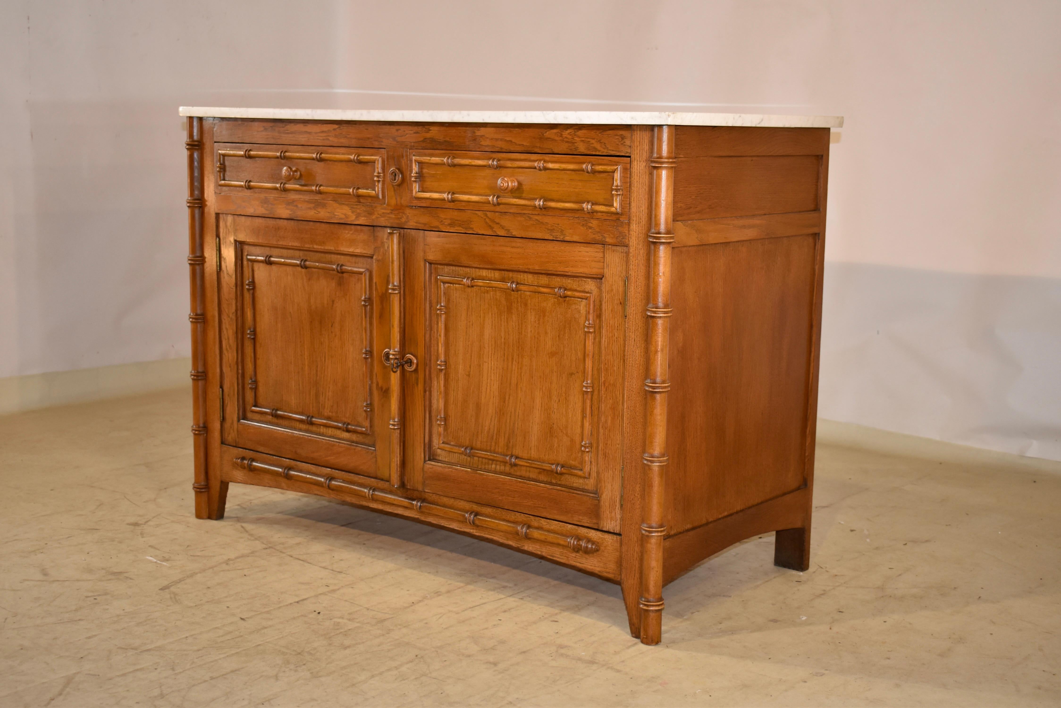 Carrara Marble 19th Century Faux Bamboo Buffet with Marble Top For Sale