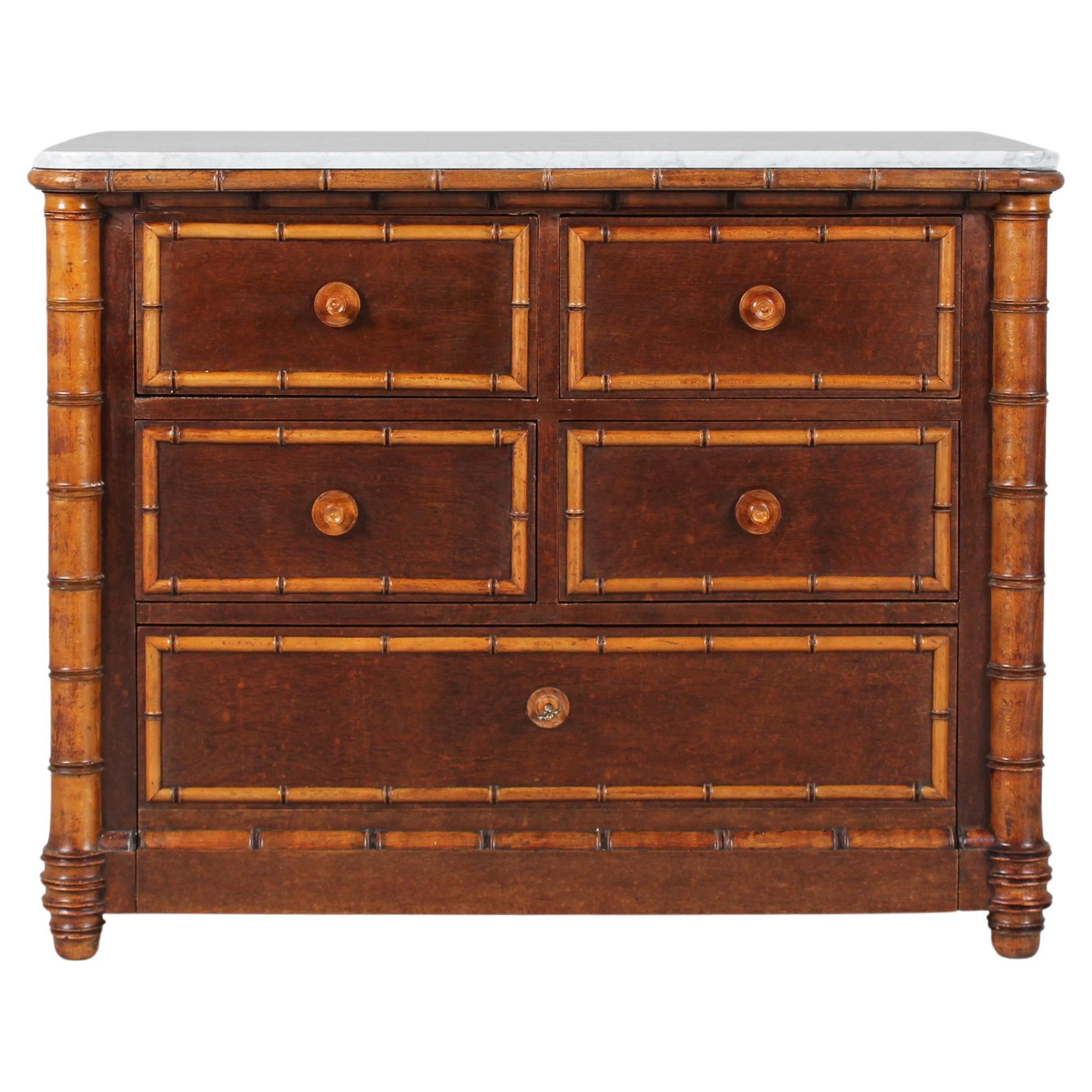 19th Century "Faux Bamboo" Chest Of Drawers, Birdseye Maple For Sale