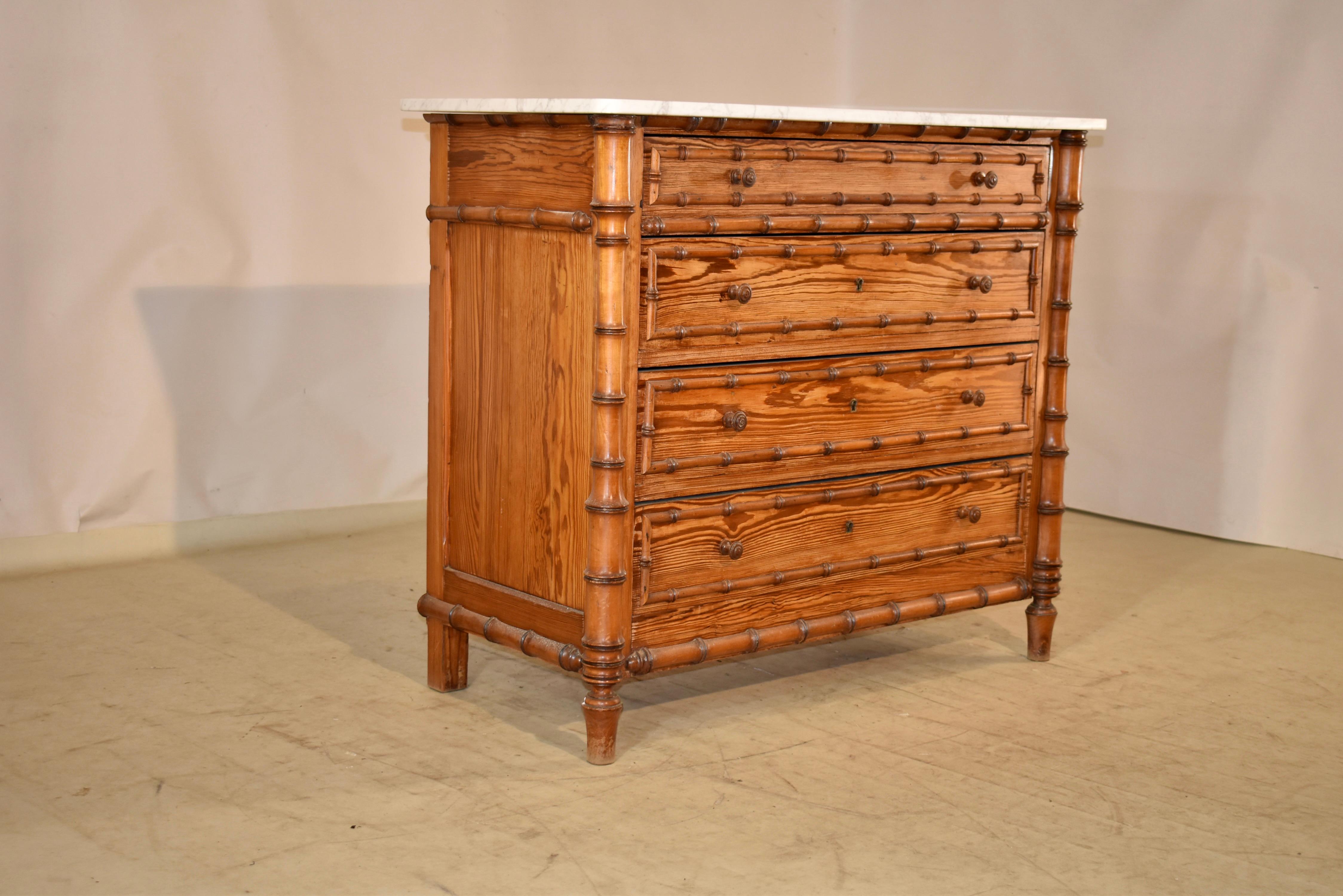 Art Nouveau 19th Century Faux Bamboo Chest of Drawers from France