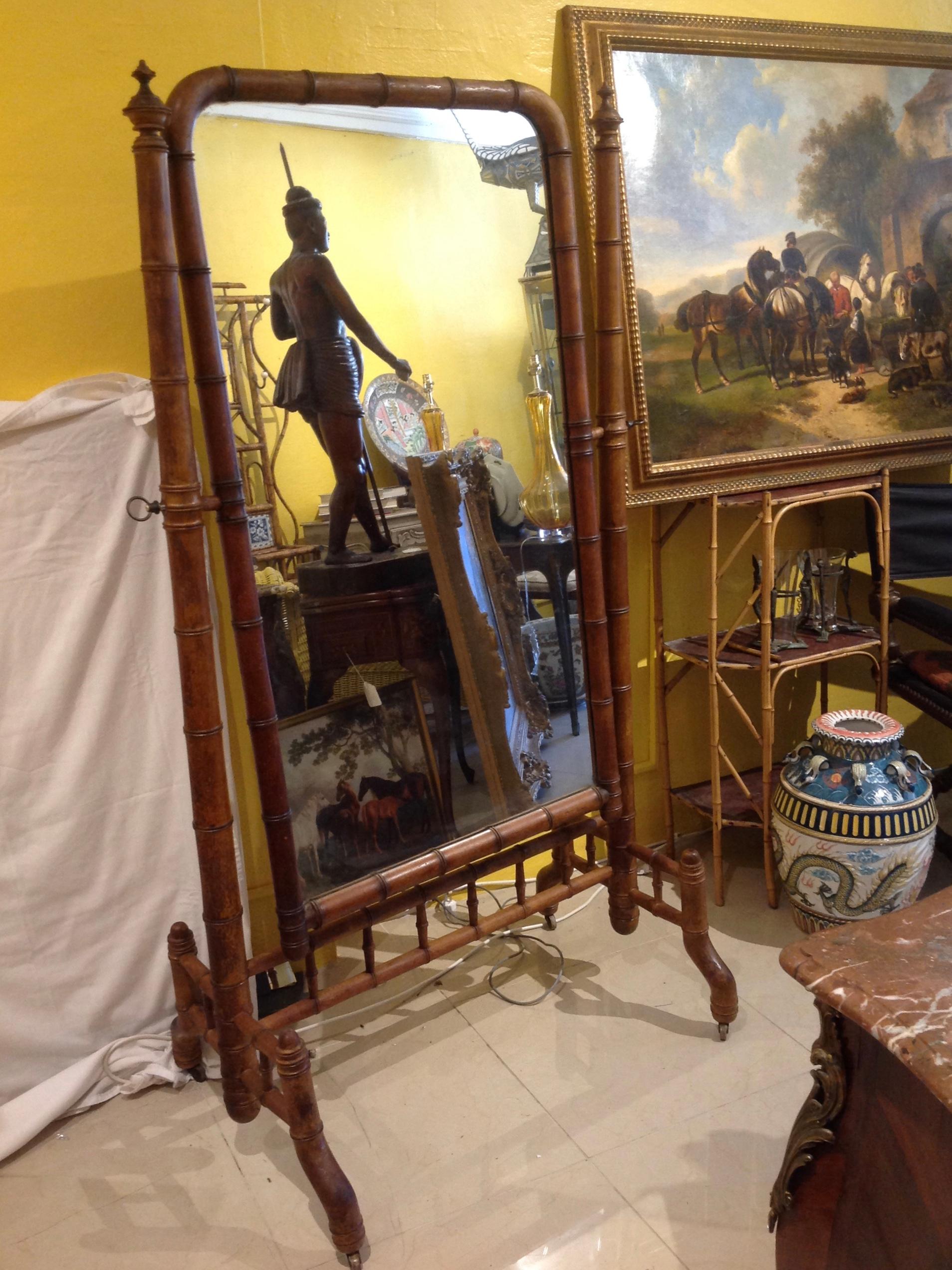 French 19th Century Faux Bamboo Cheval Mirror