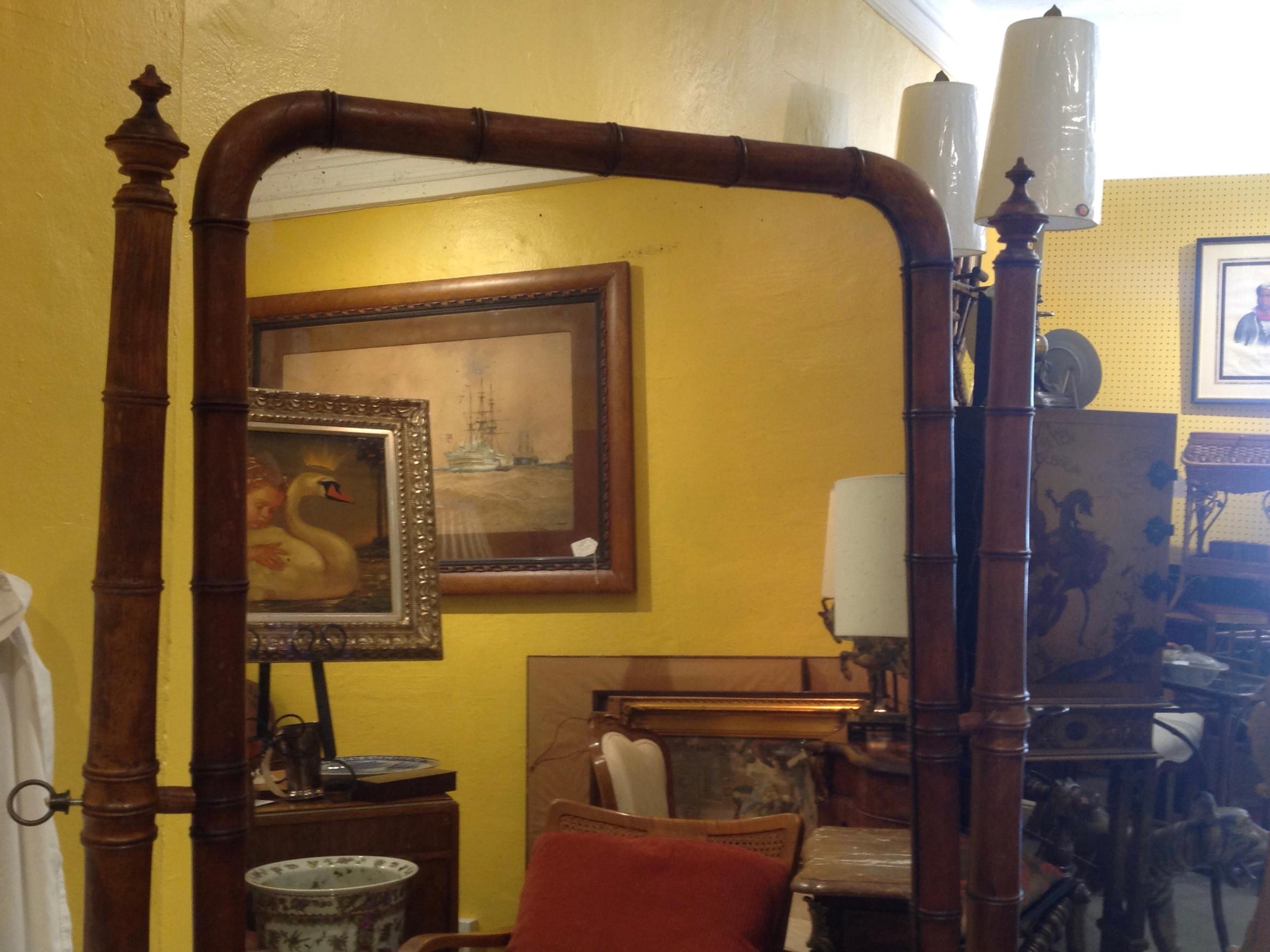 Metal 19th Century Faux Bamboo Cheval Mirror