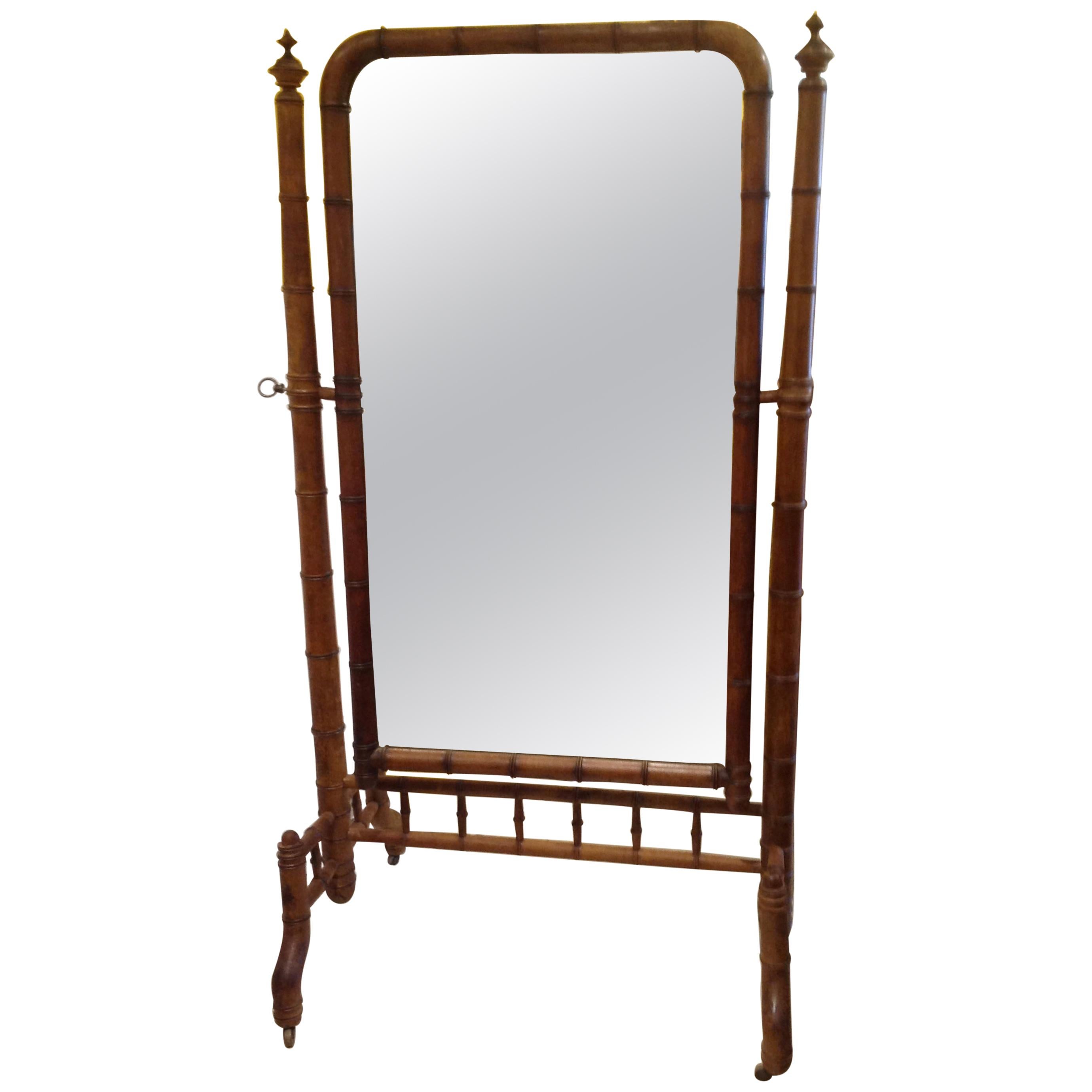 19th Century Faux Bamboo Cheval Mirror
