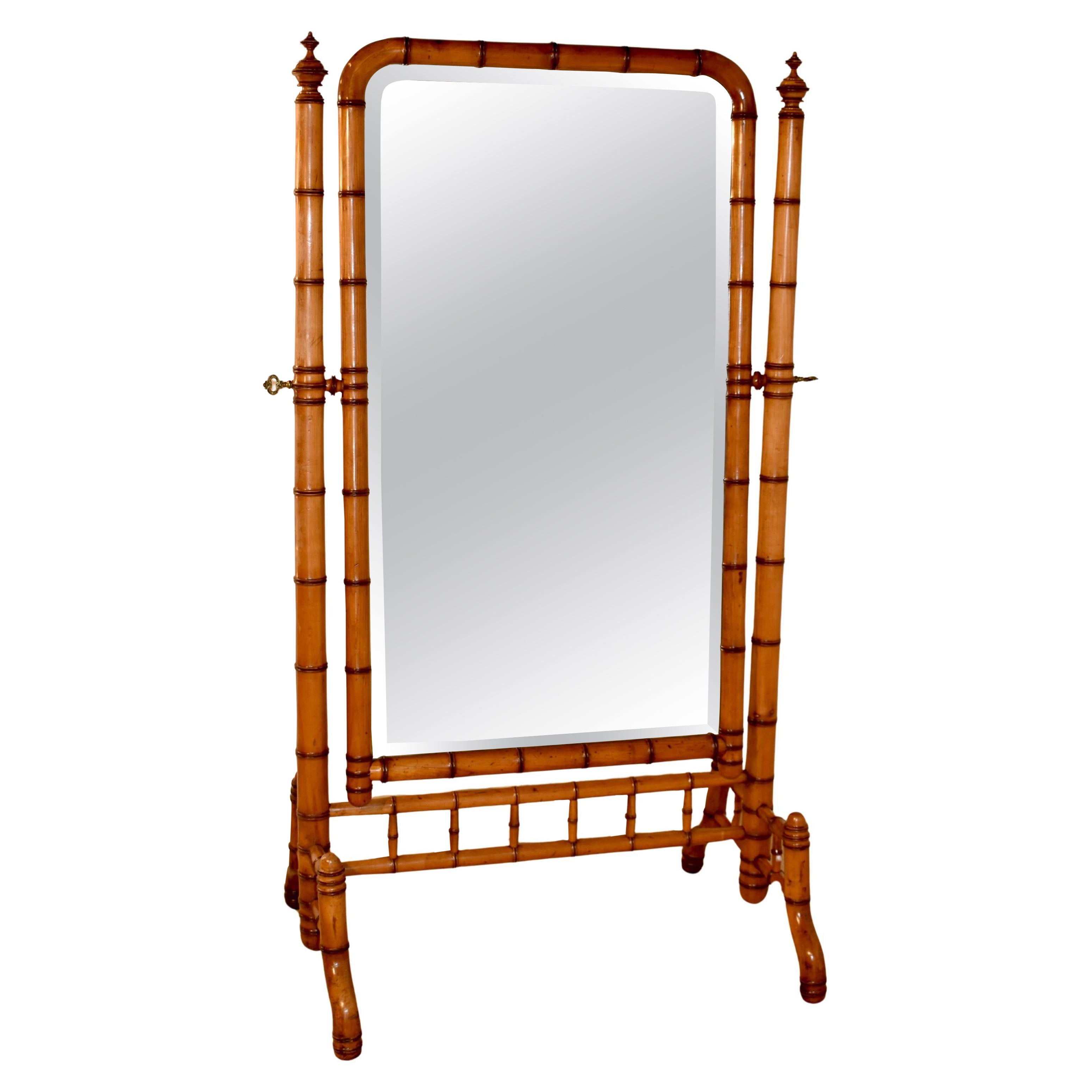 Specchio chevale in finto bambù del XIX secolo in vendita