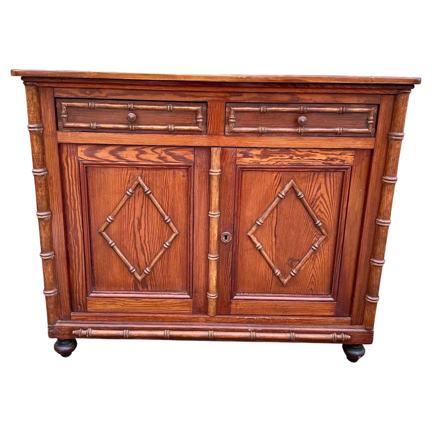19th Century Faux Bamboo Cupboard For Sale