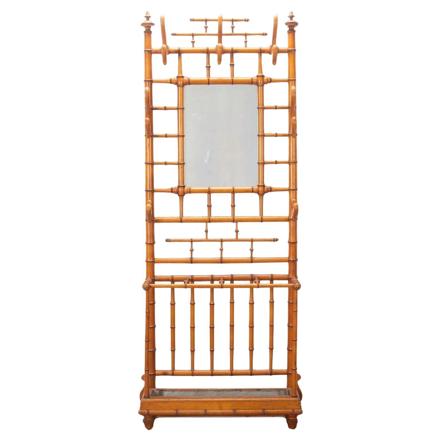 19th Century Faux Bamboo Mahogany Hall Stand