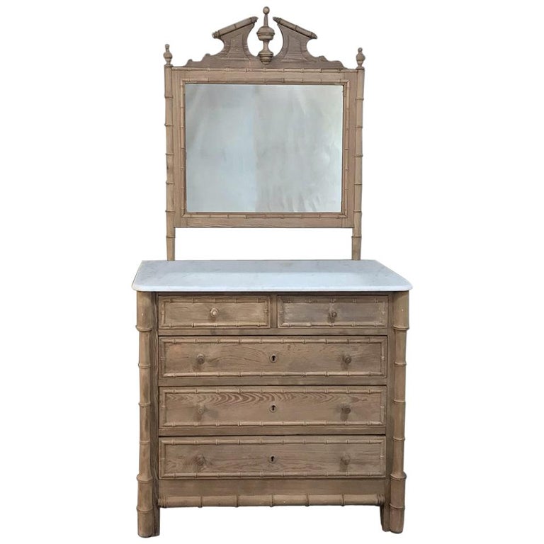 19th Century Faux Bamboo Marble Top Dresser For Sale at 1stdibs