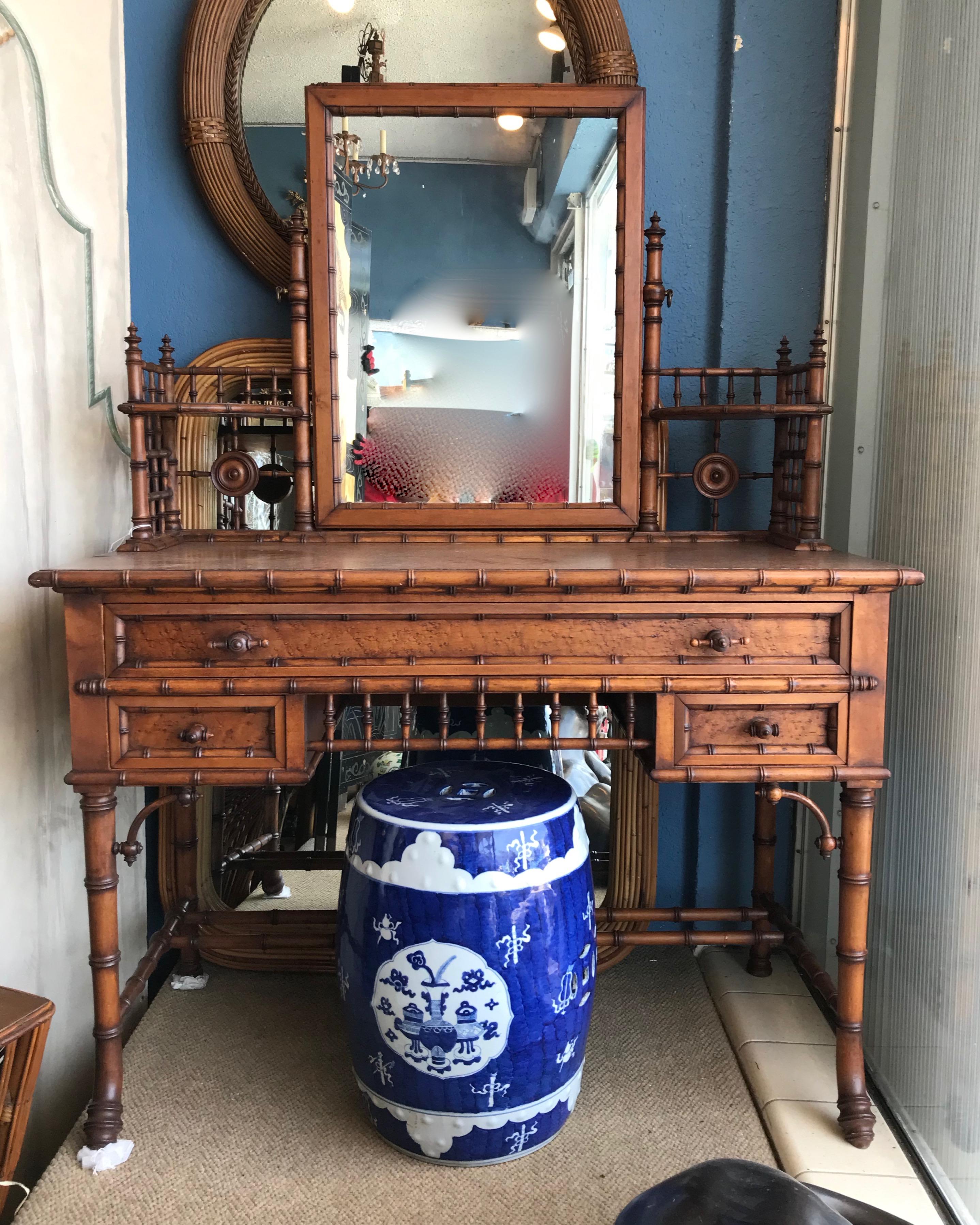 American 19th Century Faux Bamboo Vanity Attributed to Horner