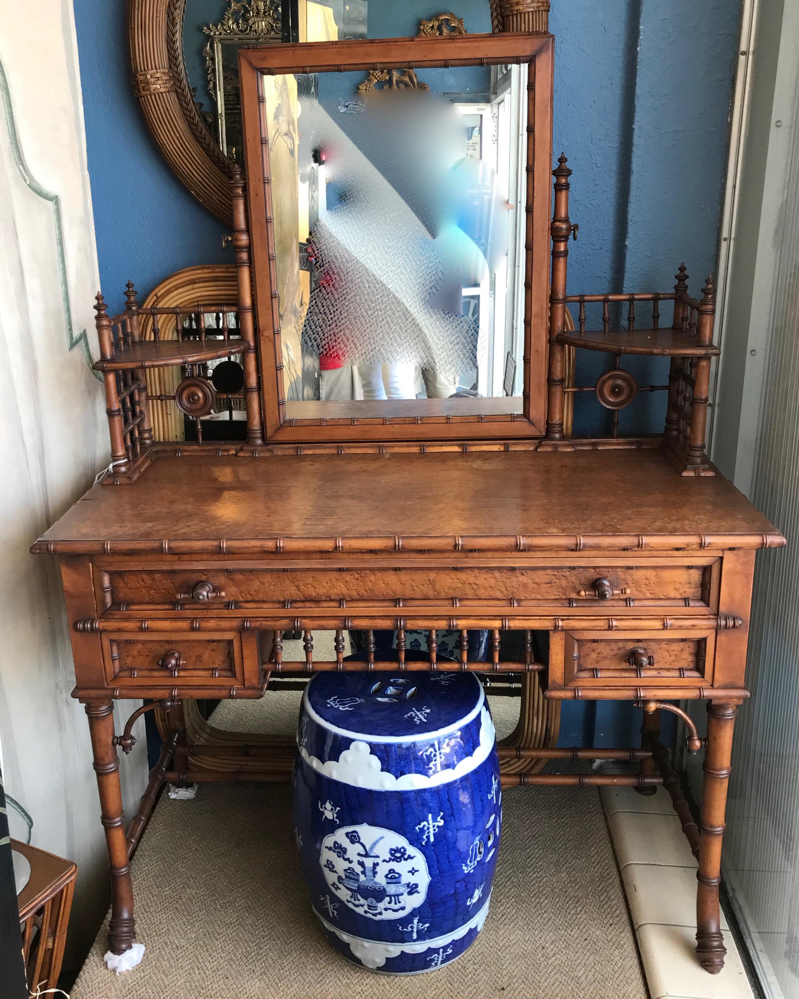 19th Century Faux Bamboo Vanity Attributed to Horner In Good Condition In West Palm Beach, FL