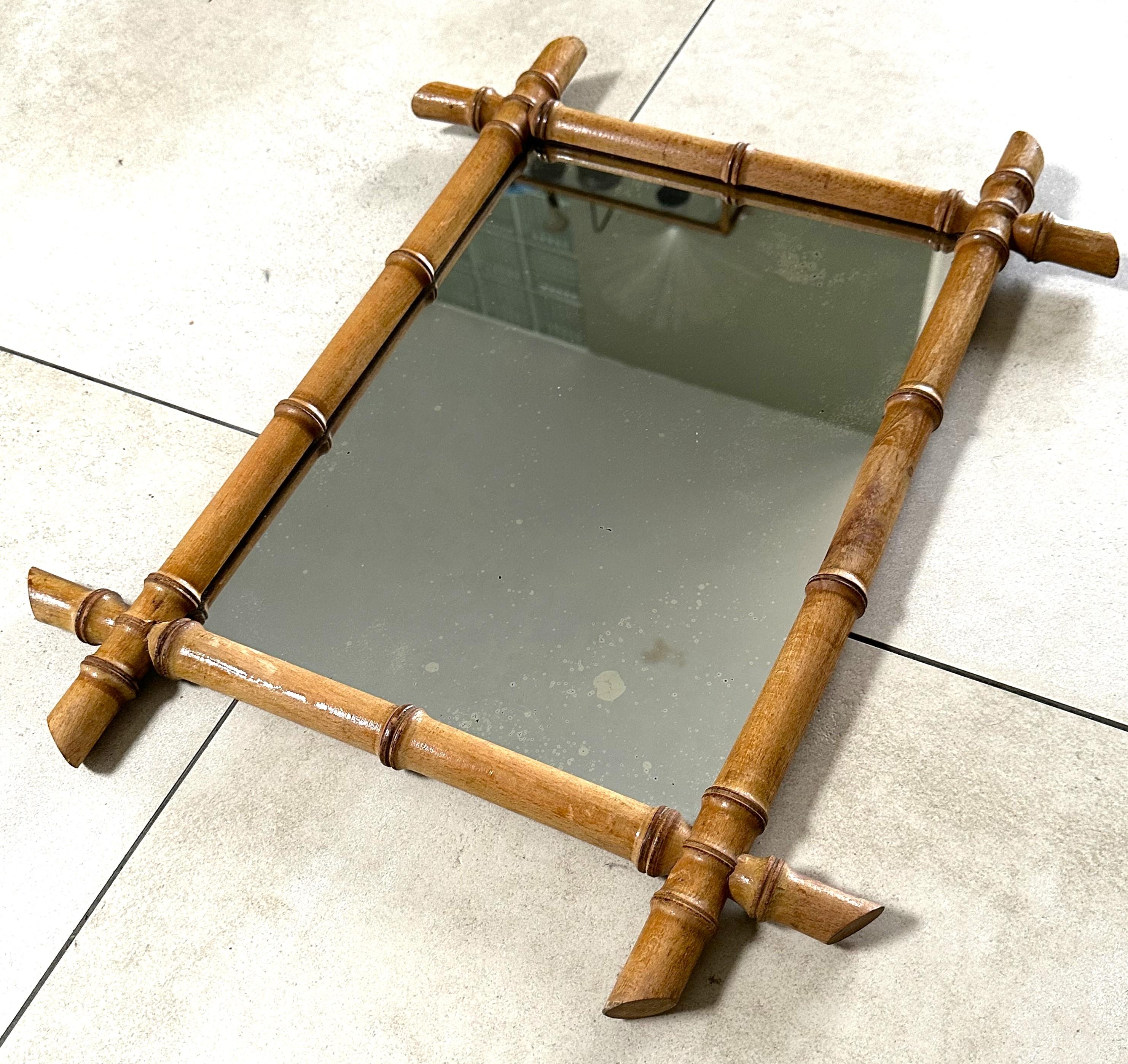19th Century Faux Bamboo Wall Mirror, France 1890 For Sale 5