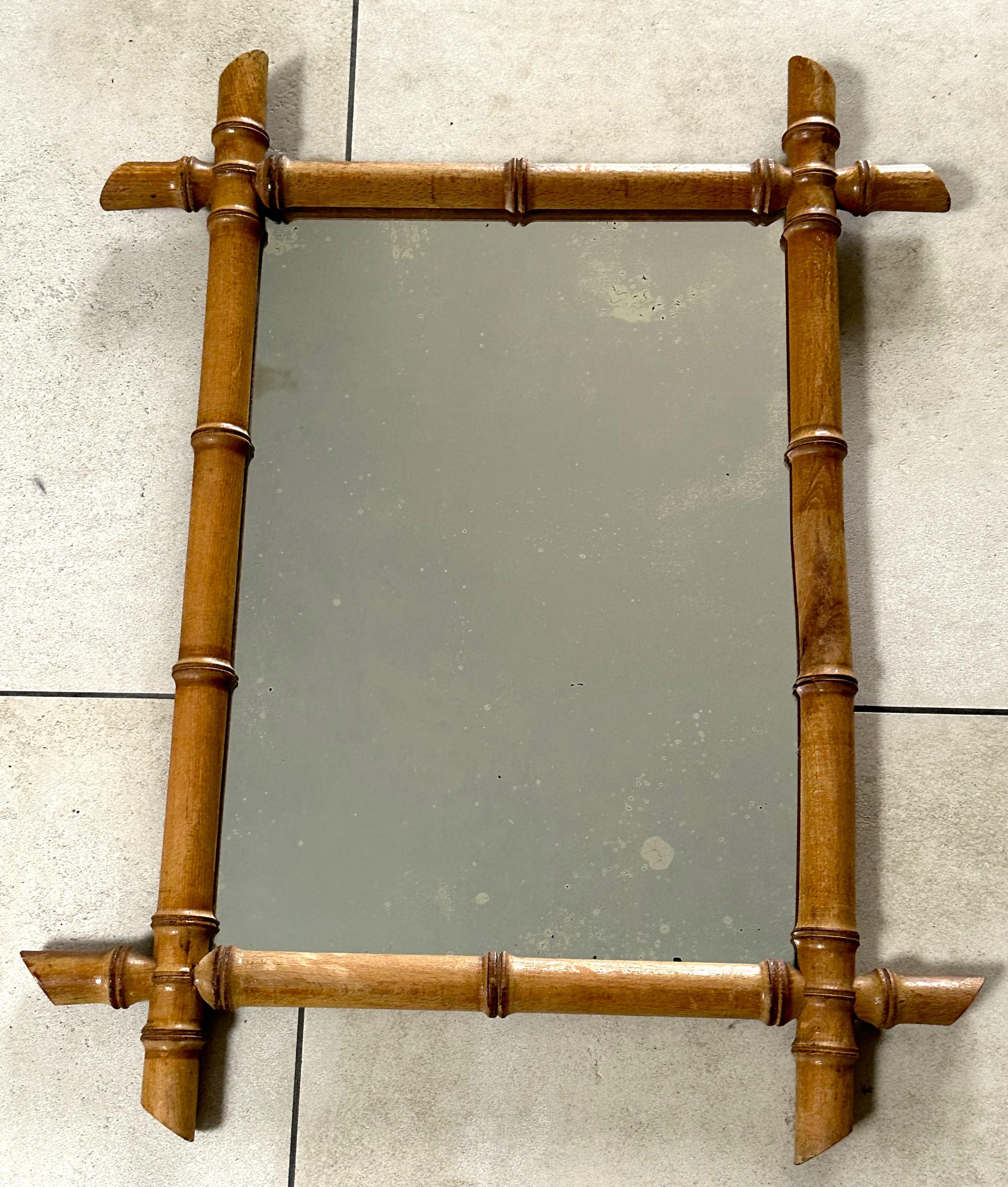 19th Century Faux Bamboo Wall Mirror, France 1890 In Good Condition For Sale In Saarbruecken, DE