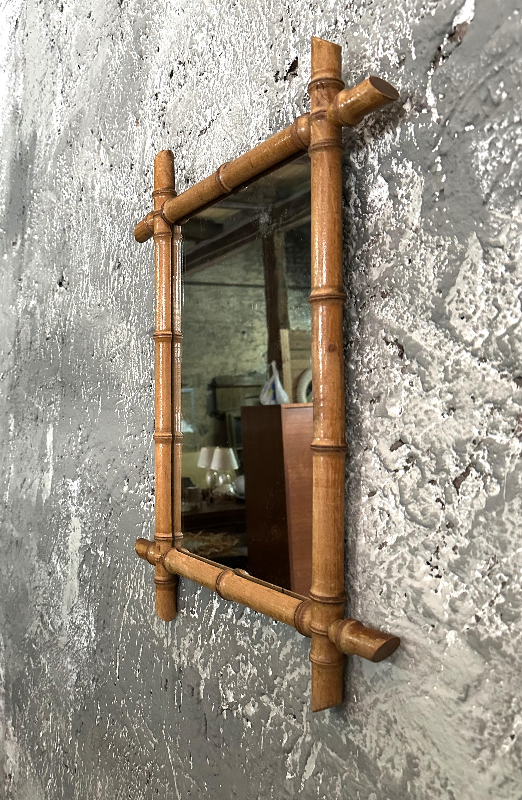 Late 19th Century 19th Century Faux Bamboo Wall Mirror, France 1890 For Sale