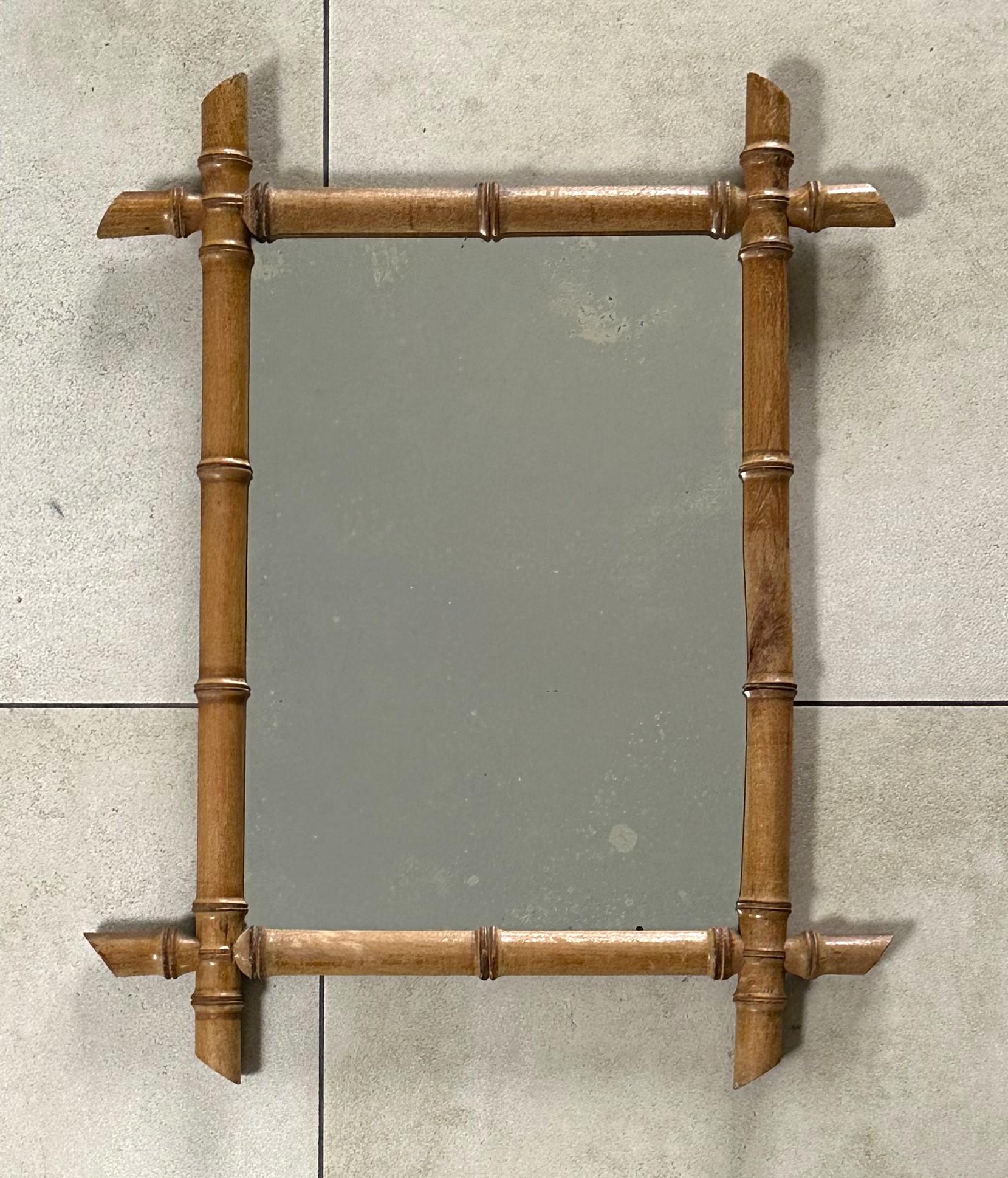 19th Century Faux Bamboo Wall Mirror, France 1890 For Sale 1