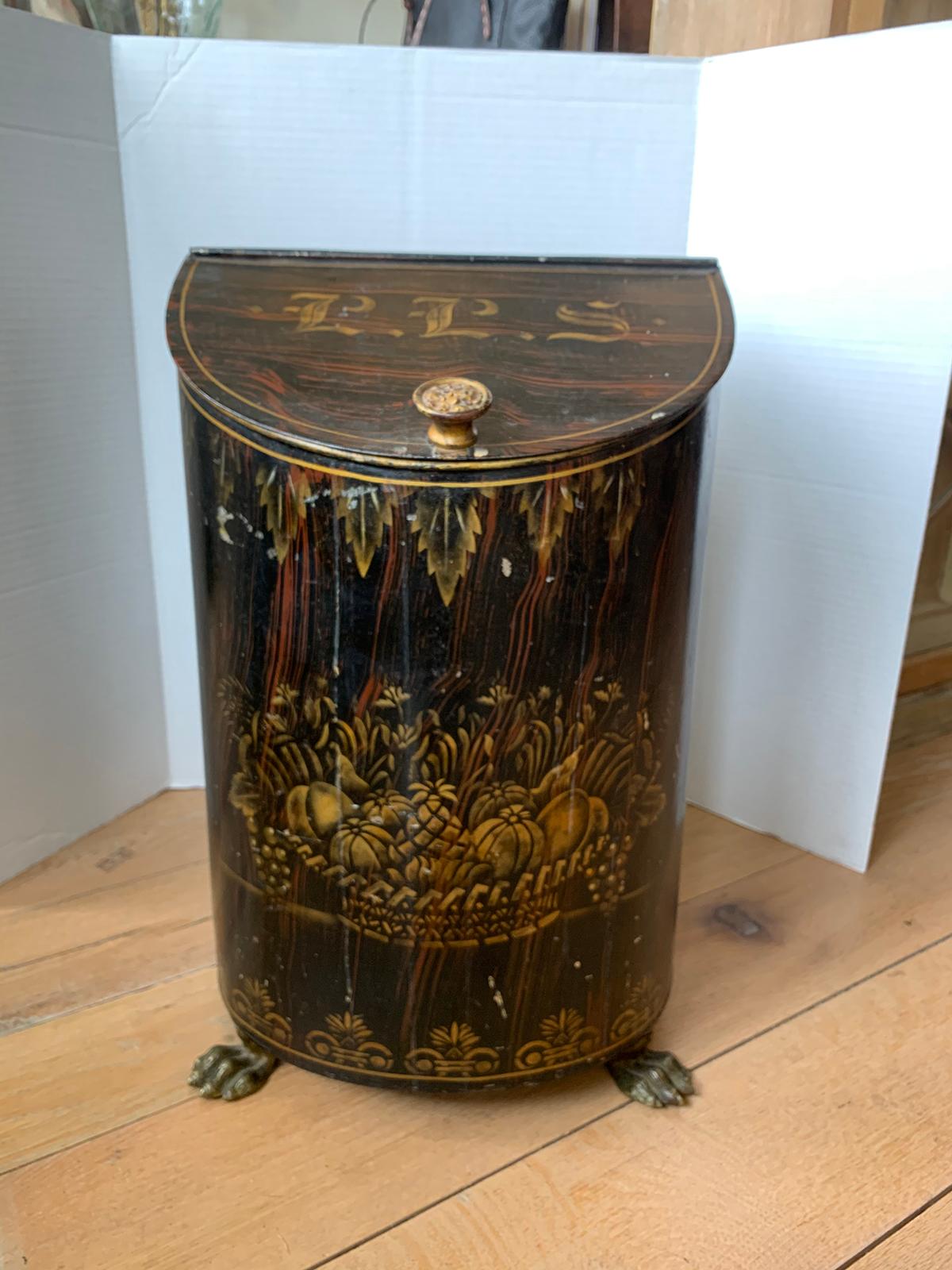 19th century faux bois painted tea canister with paw feet.