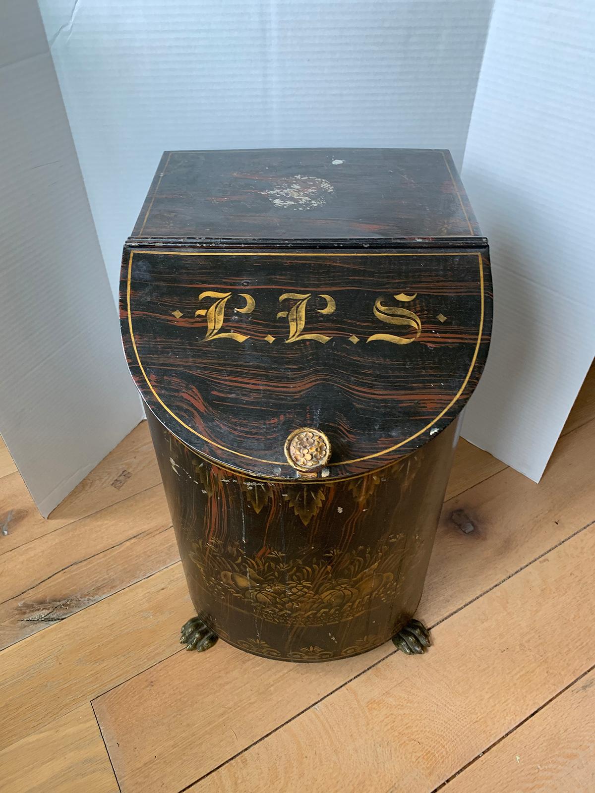 19th Century Faux Bois Painted Tea Canister with Paw Feet In Good Condition In Atlanta, GA