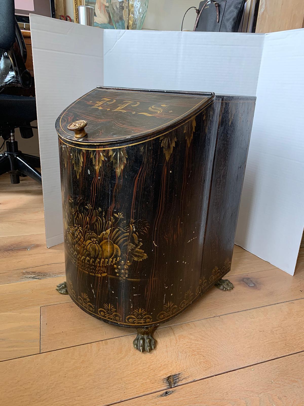 19th Century Faux Bois Painted Tea Canister with Paw Feet 2